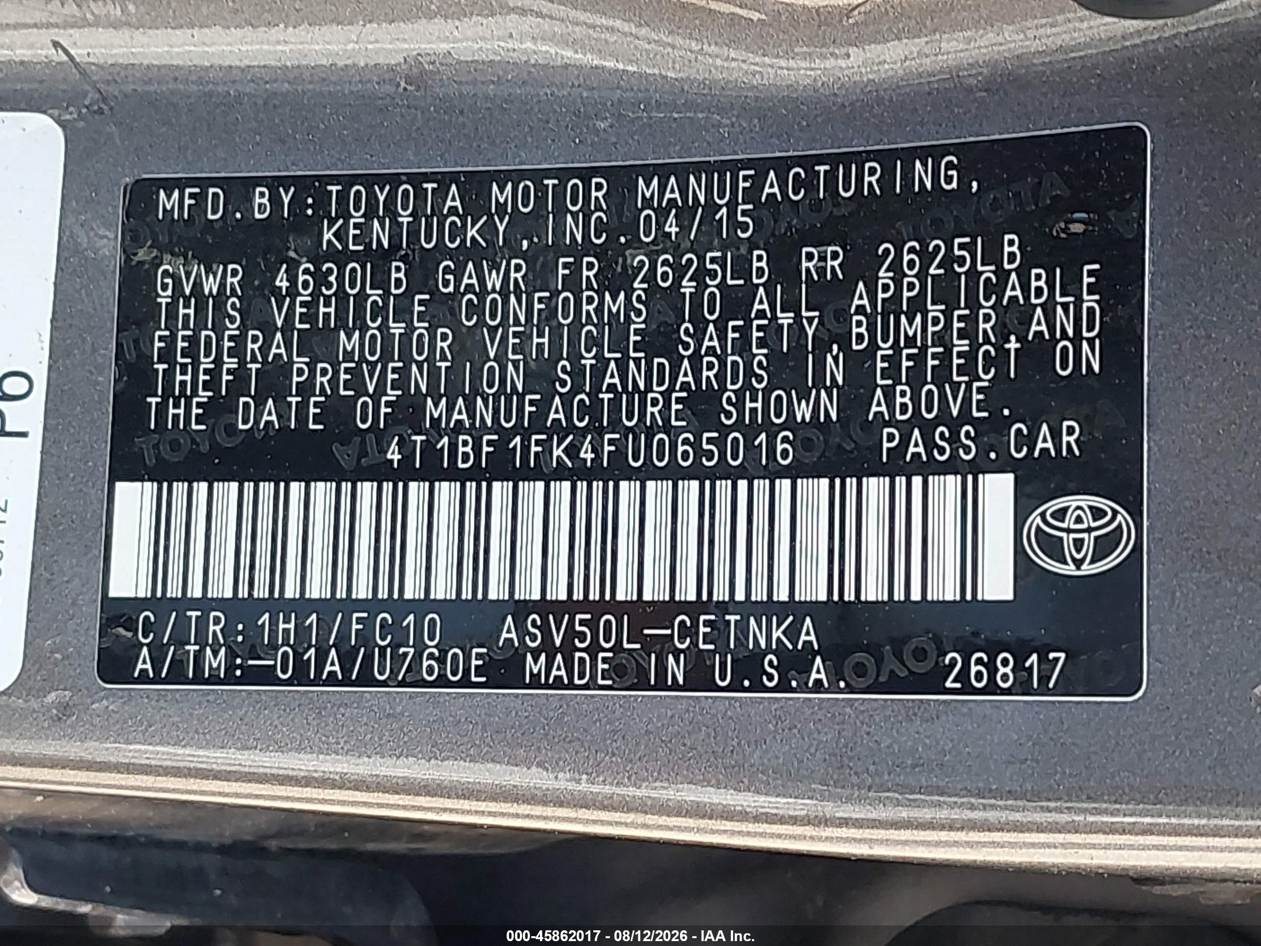 2015 Toyota Camry Le Желто-коричневый vin: 4T1BF1FK4FU065016