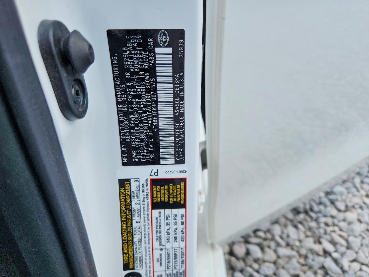 2015 Toyota Camry Se White vin: 4T1BF1FK4FU071575