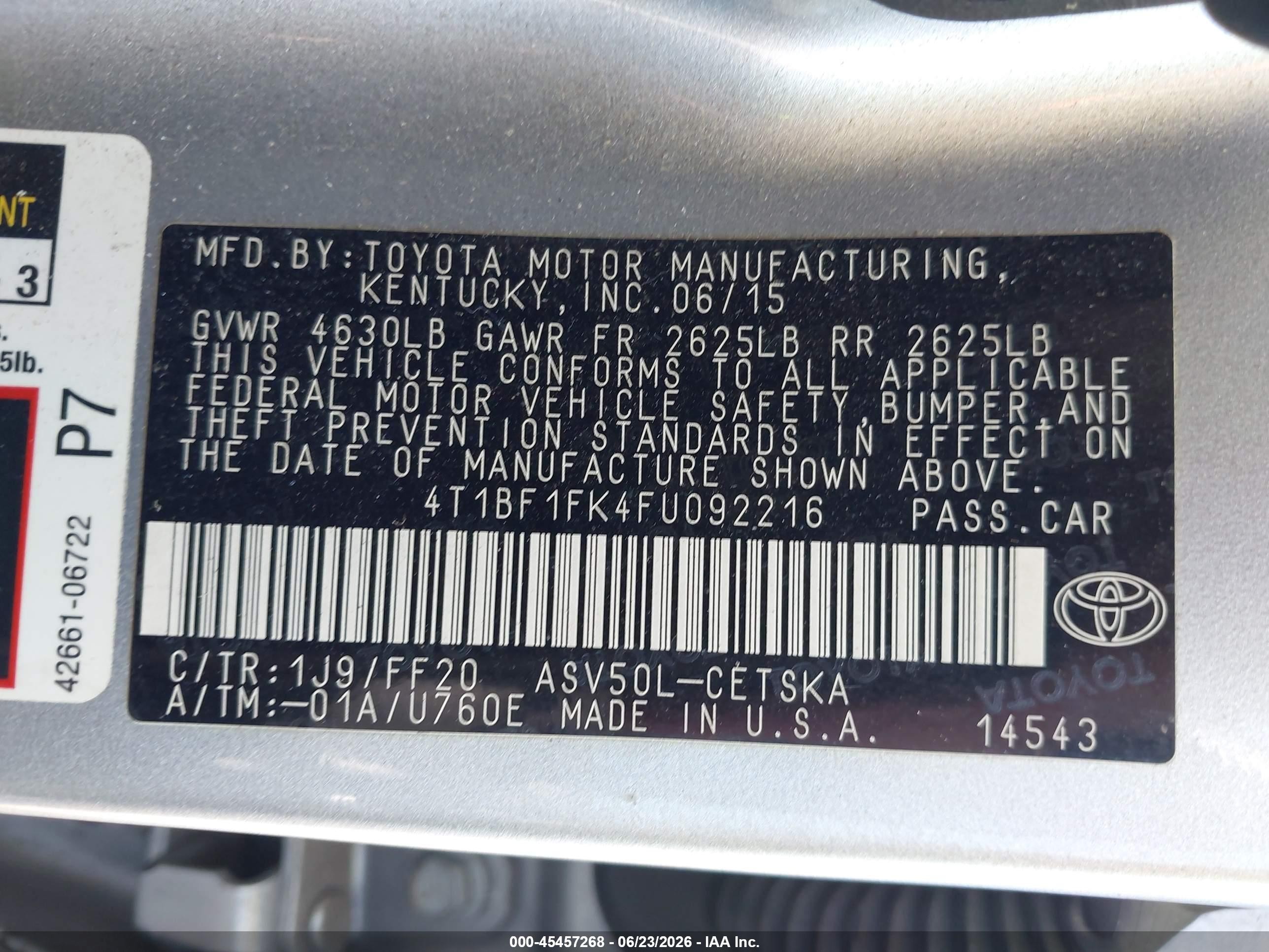 2015 Toyota Camry Se Silver vin: 4T1BF1FK4FU092216