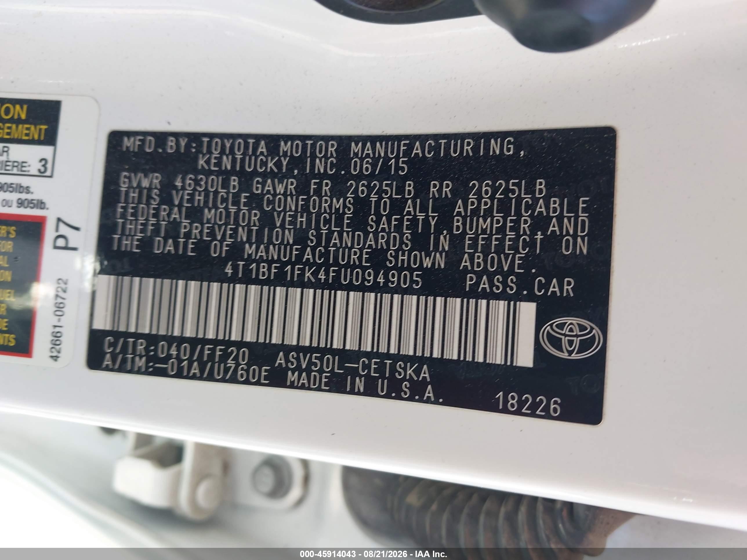 2015 Toyota Camry Se Белый vin: 4T1BF1FK4FU094905
