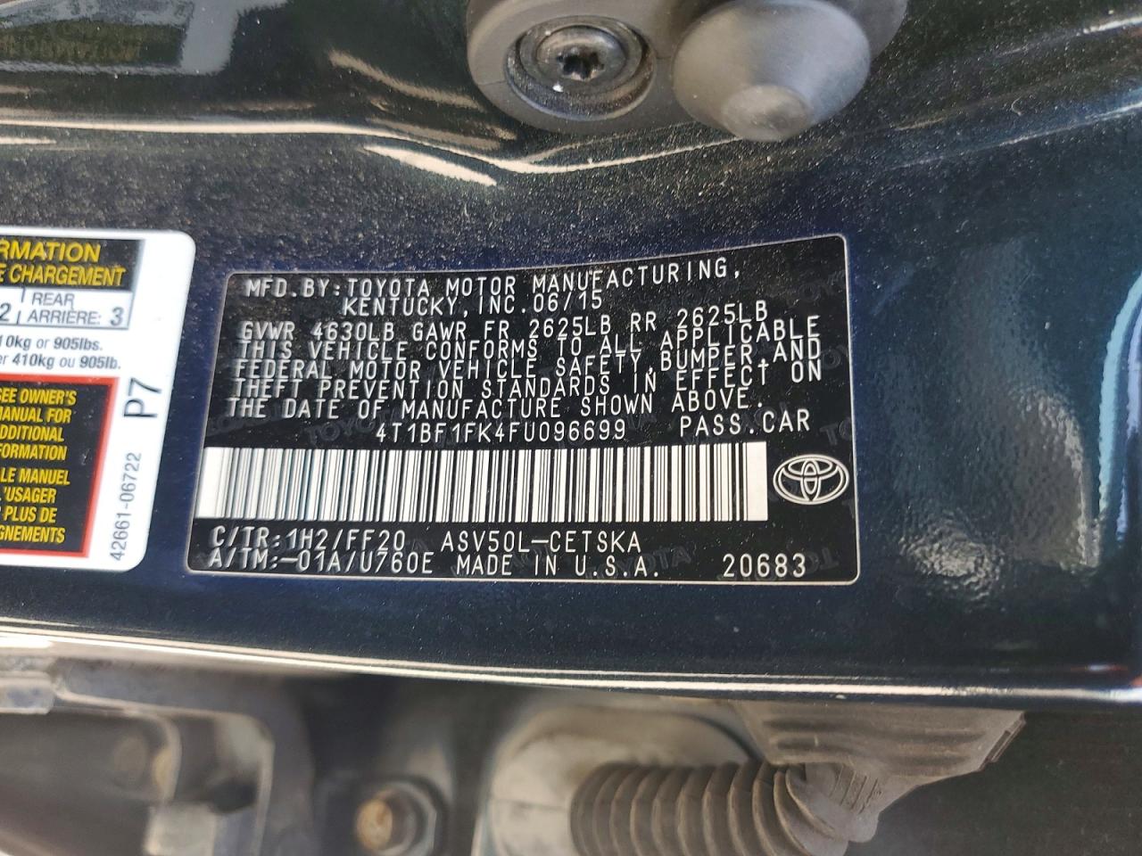 2015 Toyota Camry Se Black vin: 4T1BF1FK4FU096699