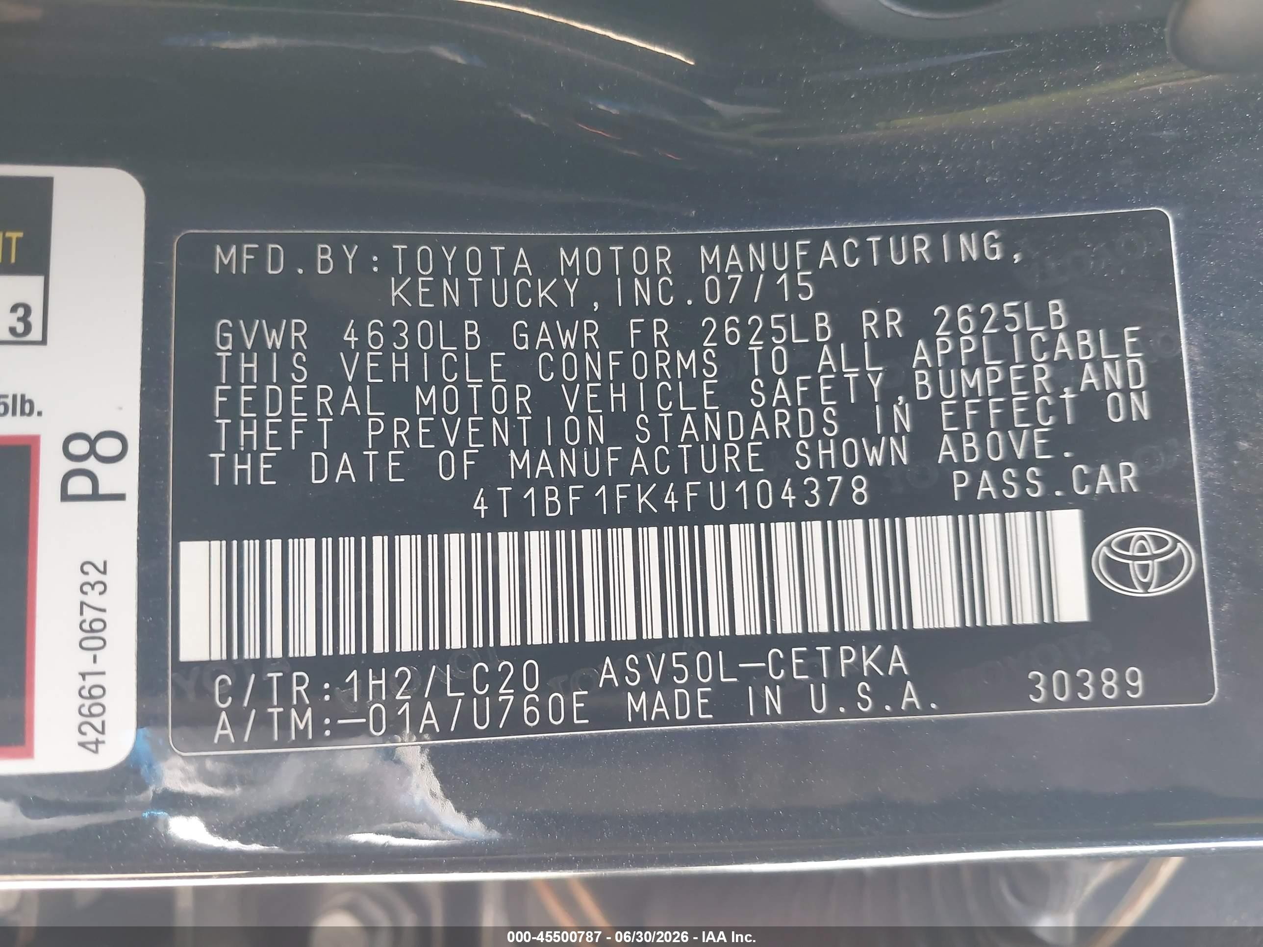 2015 Toyota Camry Xse Dark Blue vin: 4T1BF1FK4FU104378