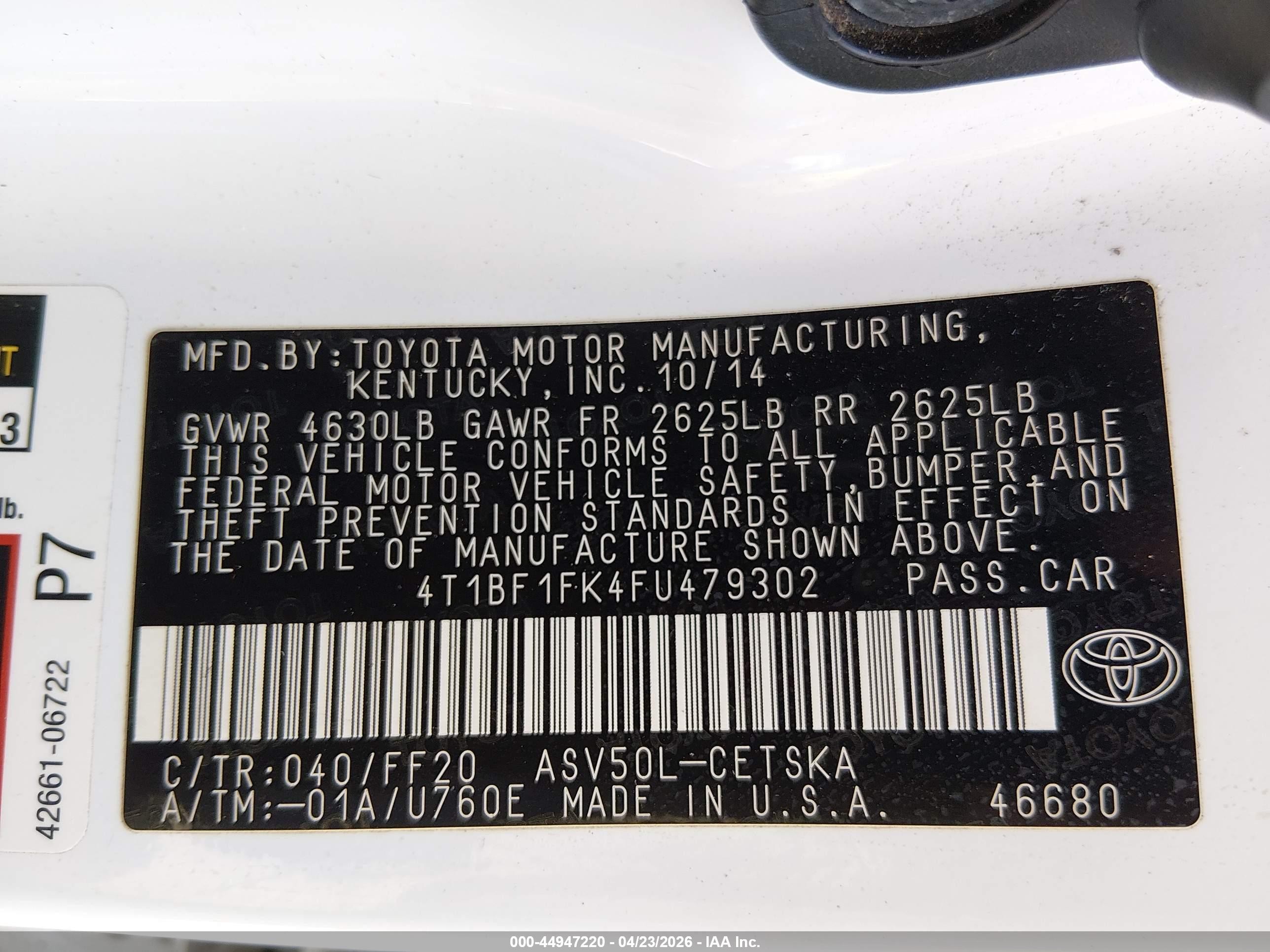 2015 Toyota Camry Se White vin: 4T1BF1FK4FU479302