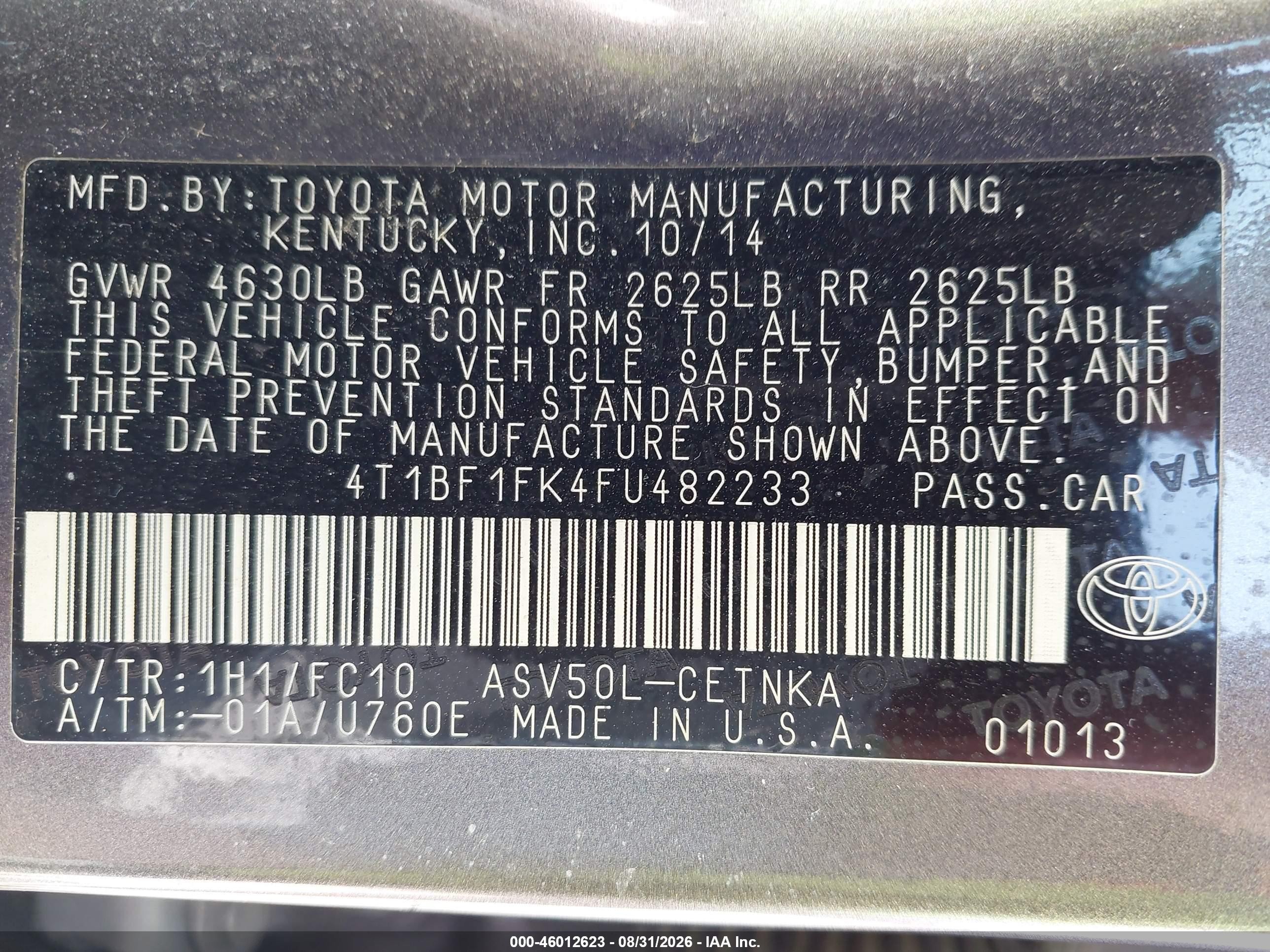 2015 Toyota Camry Le Коричневый vin: 4T1BF1FK4FU482233