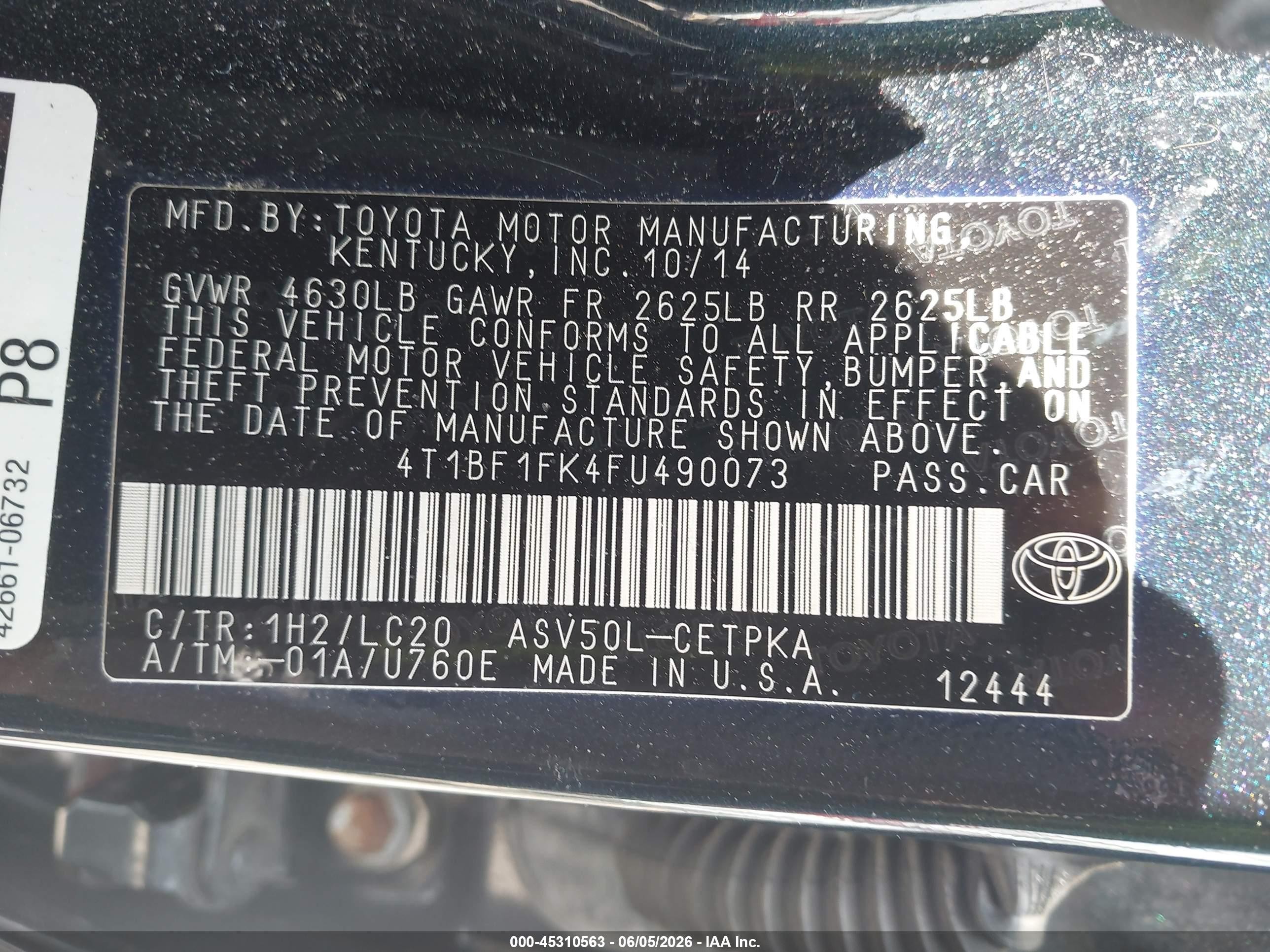 2015 Toyota Camry Xse Blue vin: 4T1BF1FK4FU490073