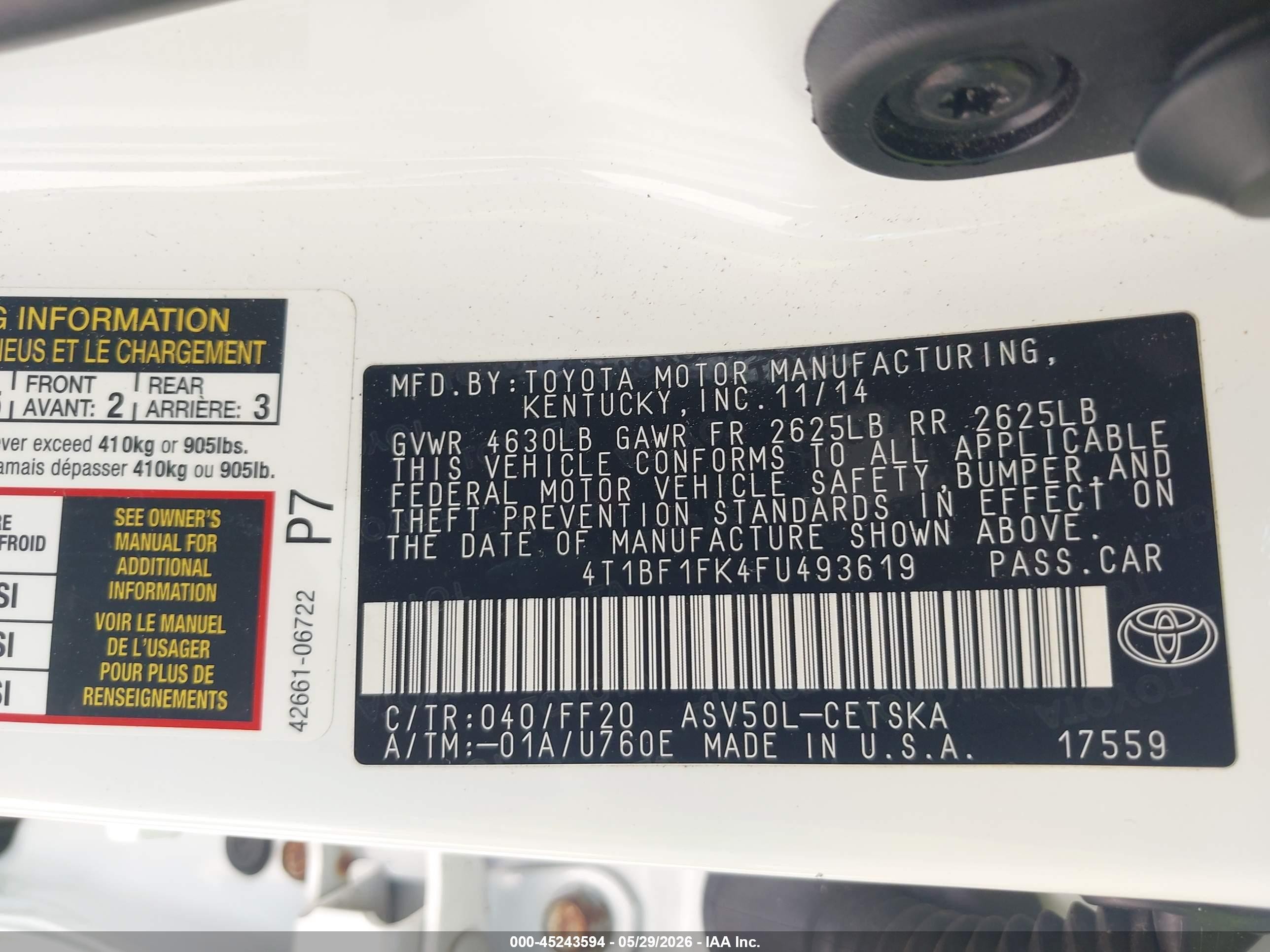 2015 Toyota Camry Se White vin: 4T1BF1FK4FU493619
