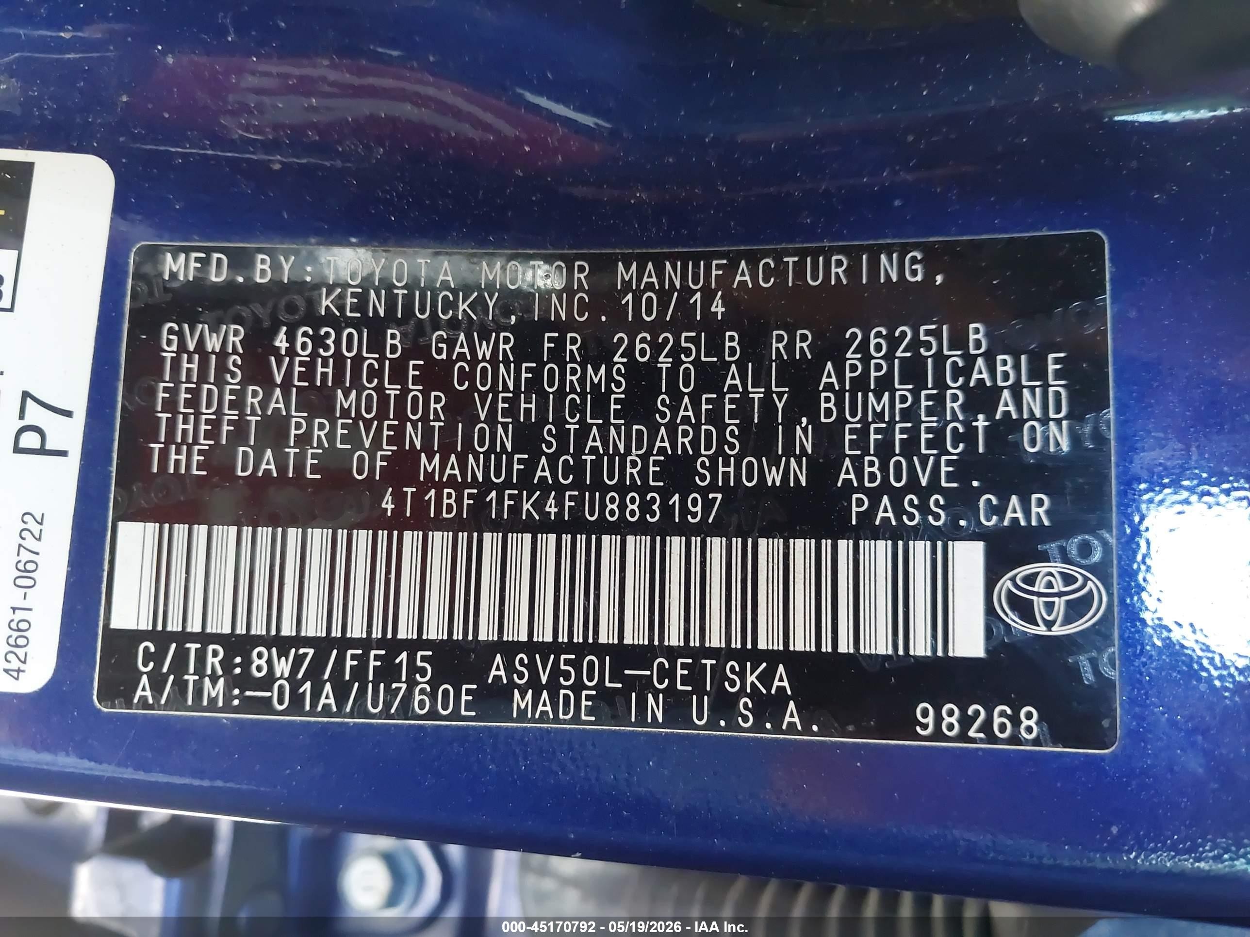 2015 Toyota Camry Se Dark Blue vin: 4T1BF1FK4FU883197