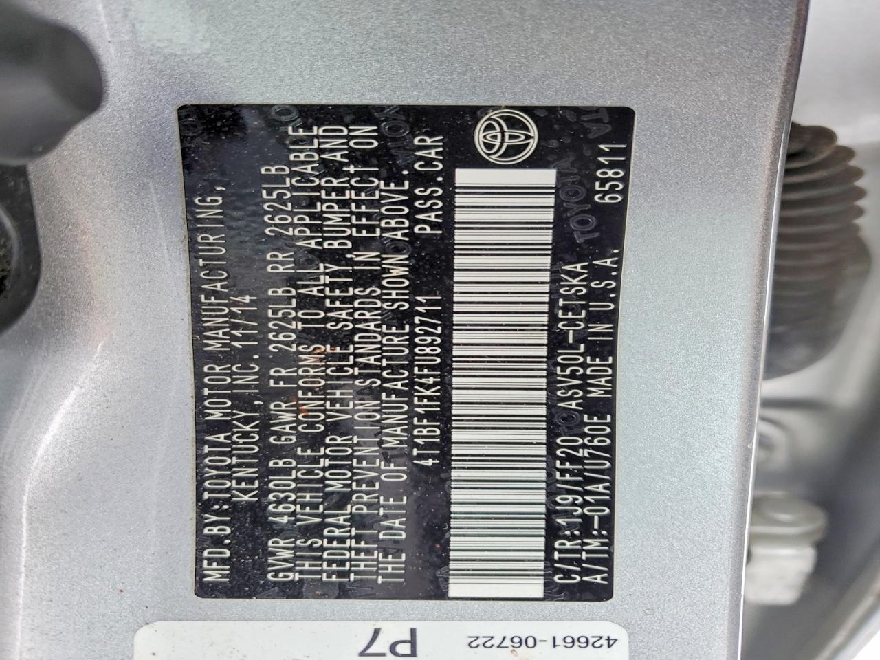 2015 Toyota Camry Silver vin: 4T1BF1FK4FU892711