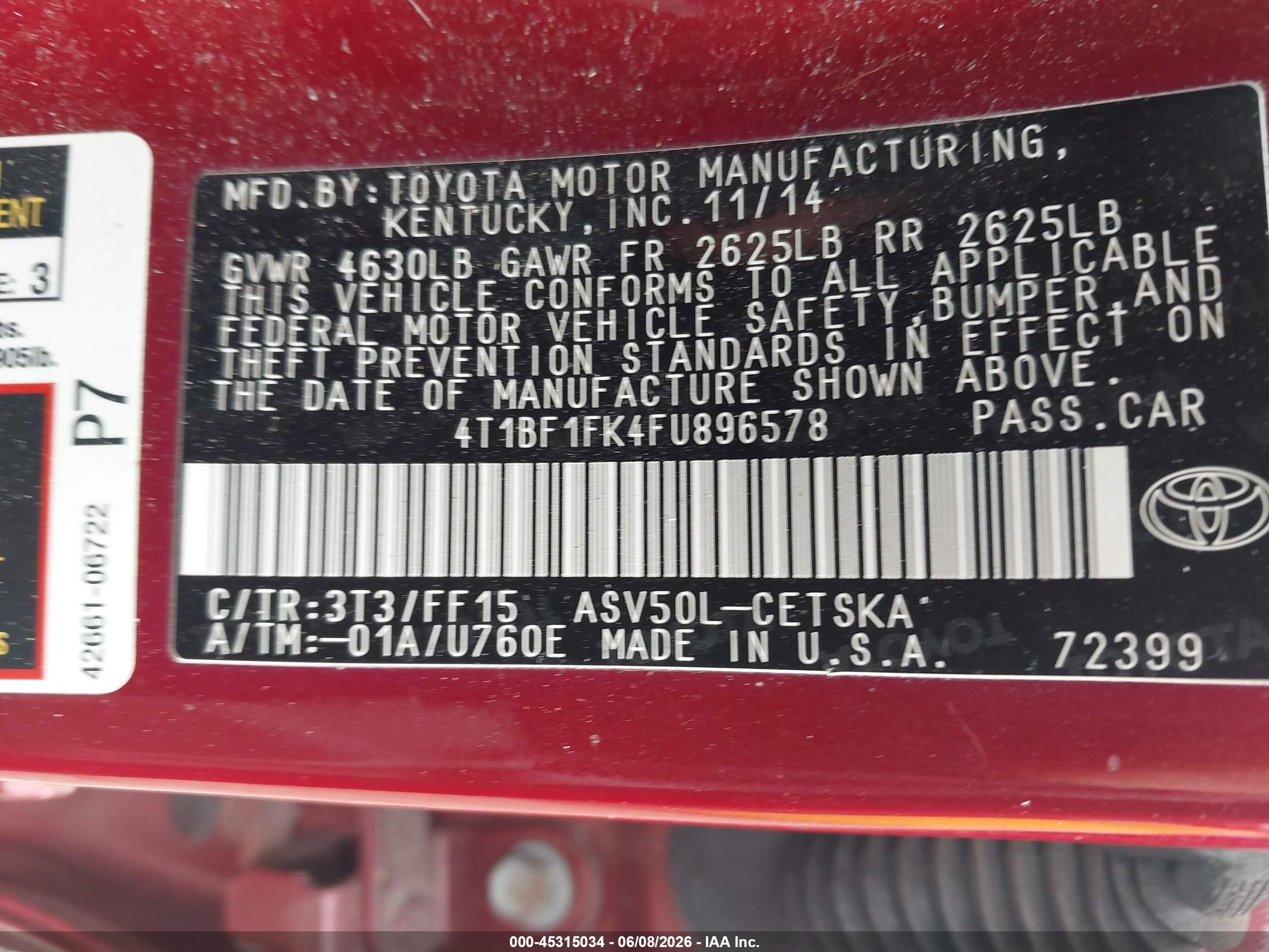 2015 Toyota Camry Se Красный vin: 4T1BF1FK4FU896578