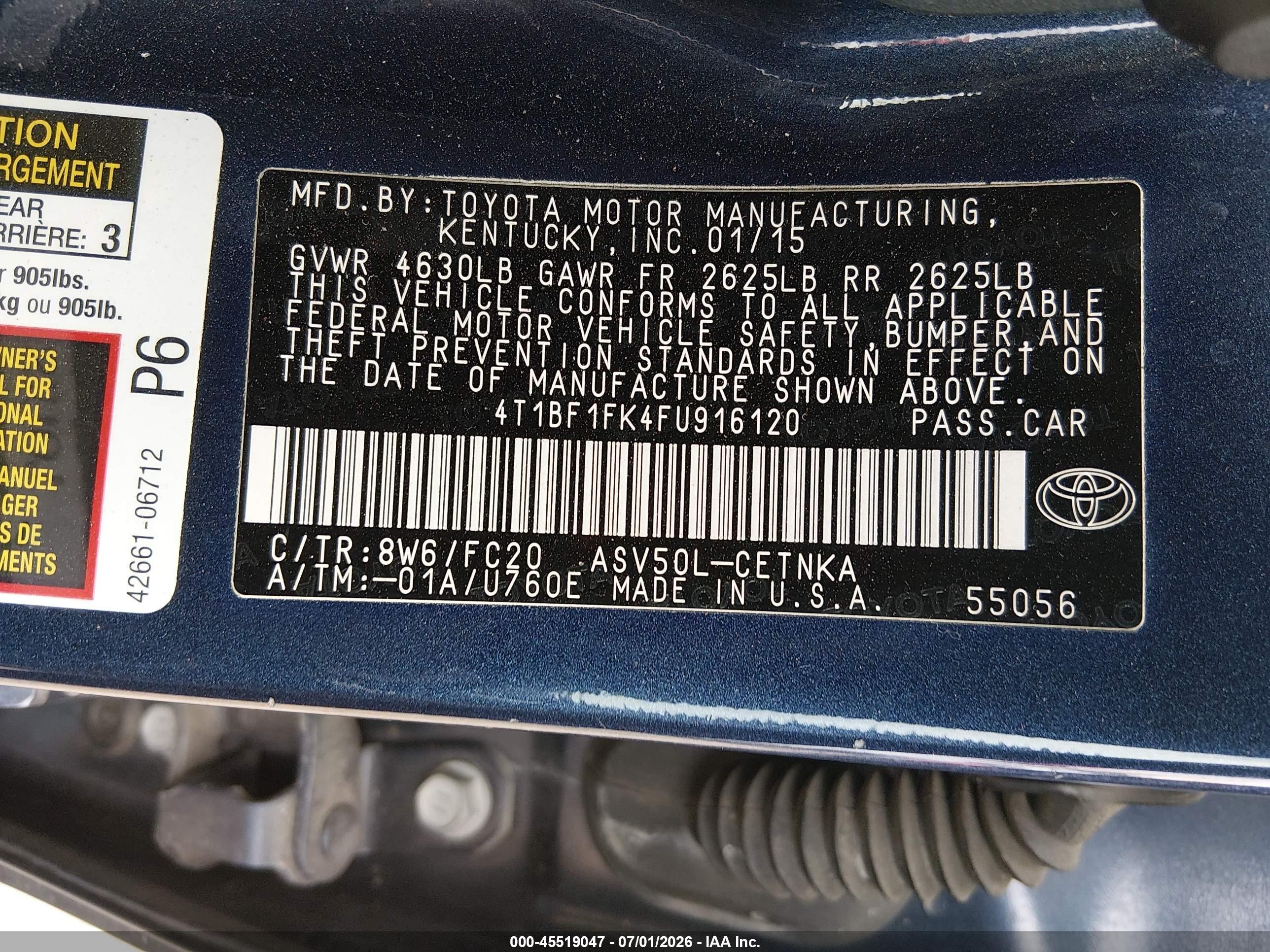 2015 Toyota Camry Le Dark Blue vin: 4T1BF1FK4FU916120