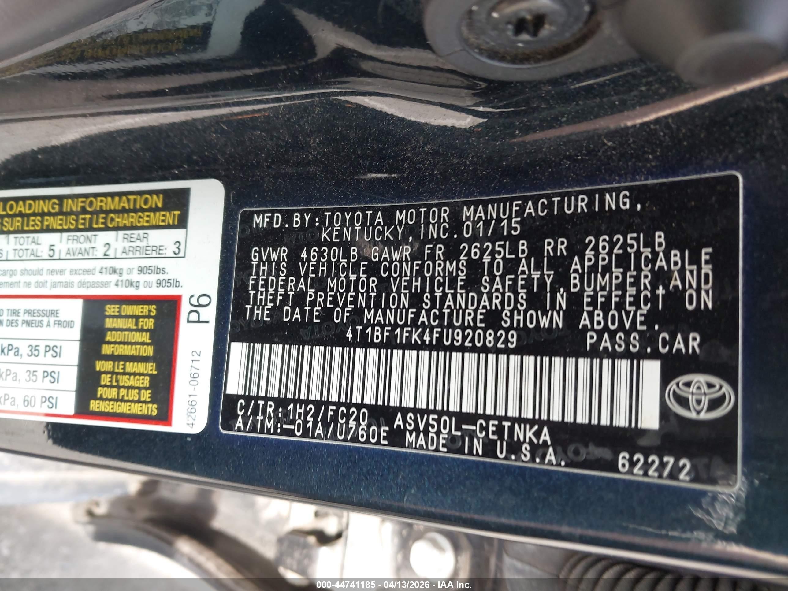 2015 Toyota Camry Le Black vin: 4T1BF1FK4FU920829