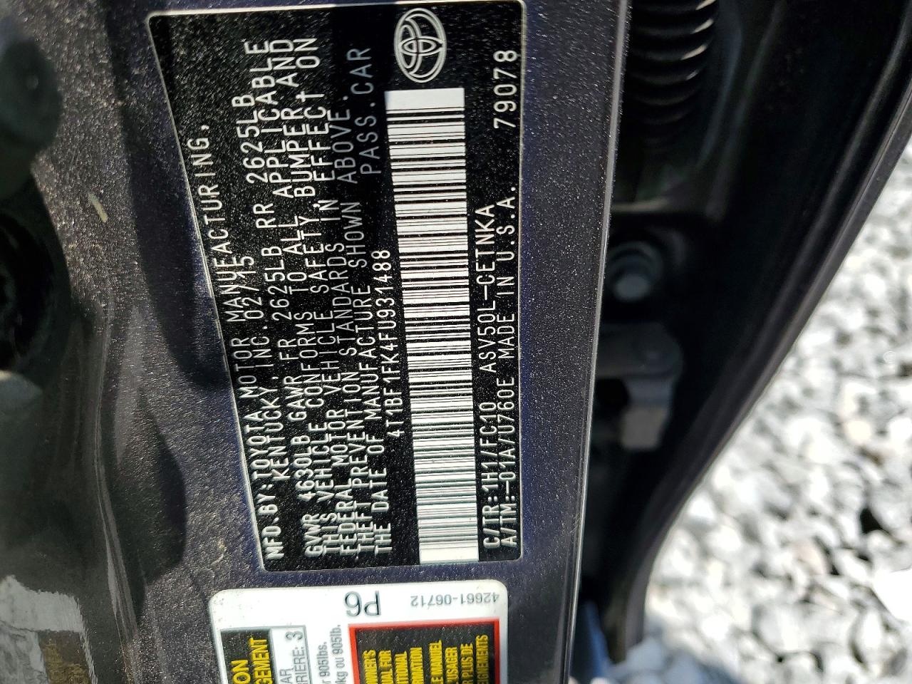 2015 Toyota Camry Le Charcoal vin: 4T1BF1FK4FU931488