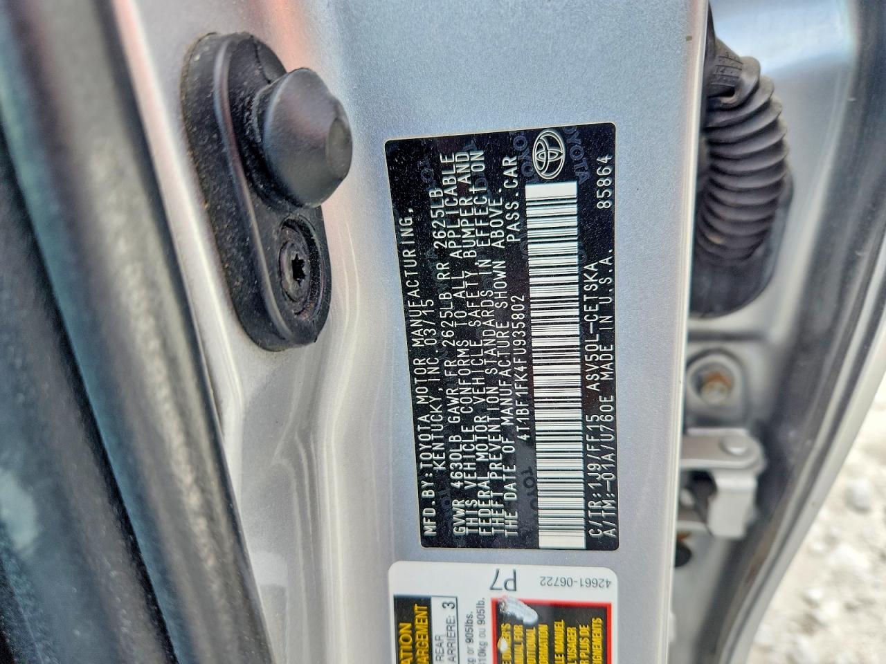 2015 Toyota Camry Se Gray vin: 4T1BF1FK4FU935802