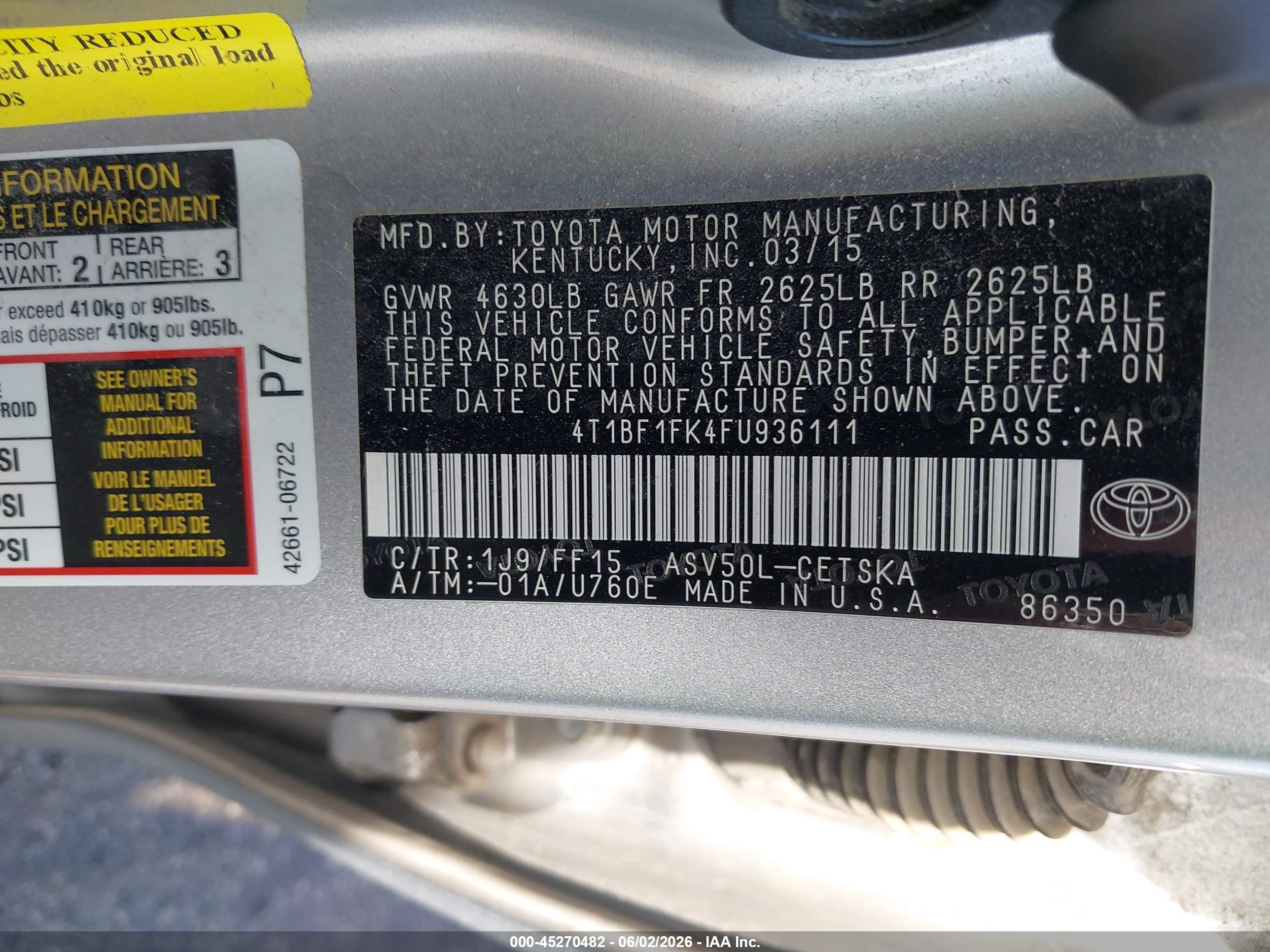 2015 Toyota Camry Se Silver vin: 4T1BF1FK4FU936111
