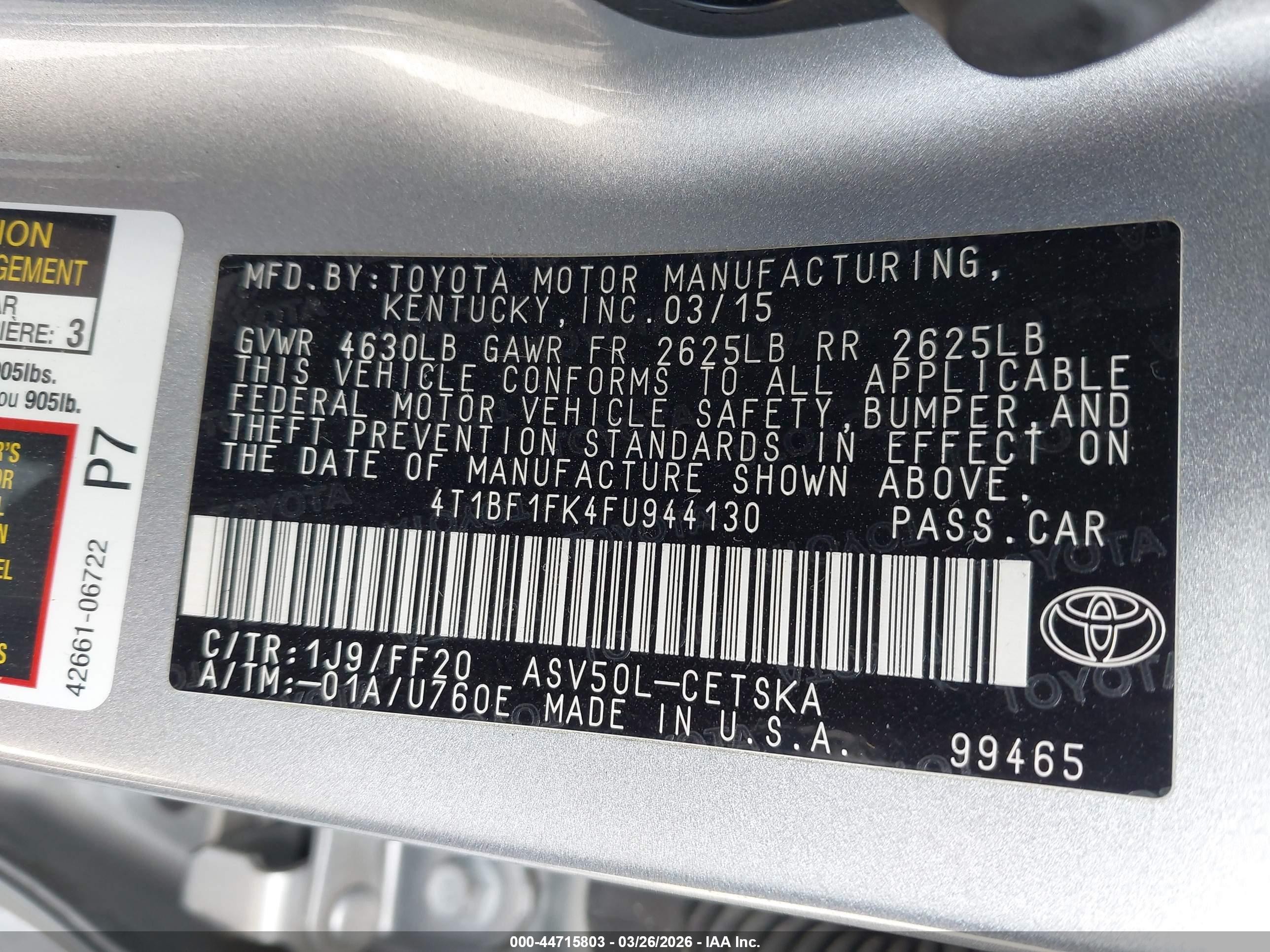 2015 Toyota Camry Se Silver vin: 4T1BF1FK4FU944130