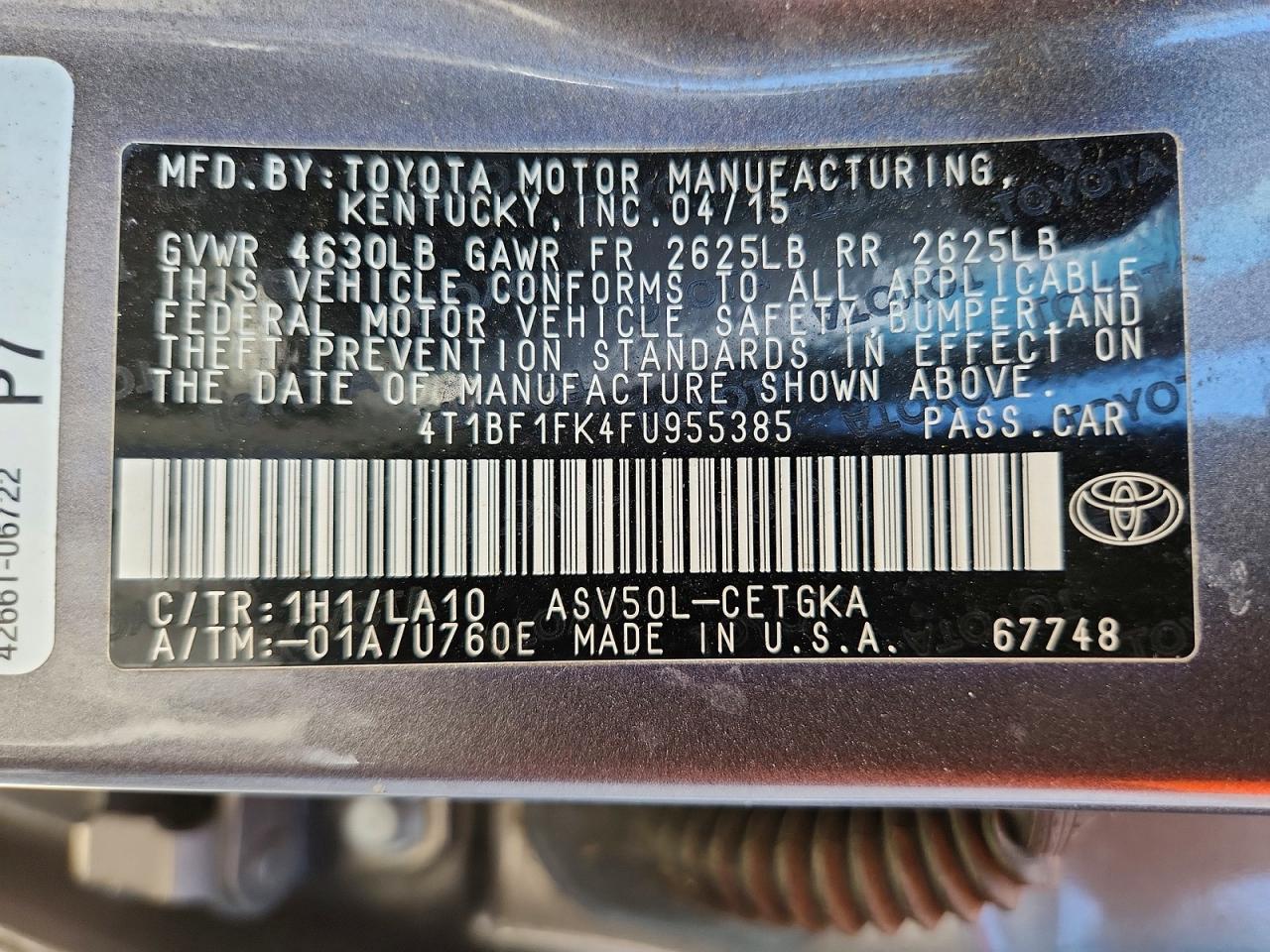 2015 Toyota Camry Xle Gray vin: 4T1BF1FK4FU955385