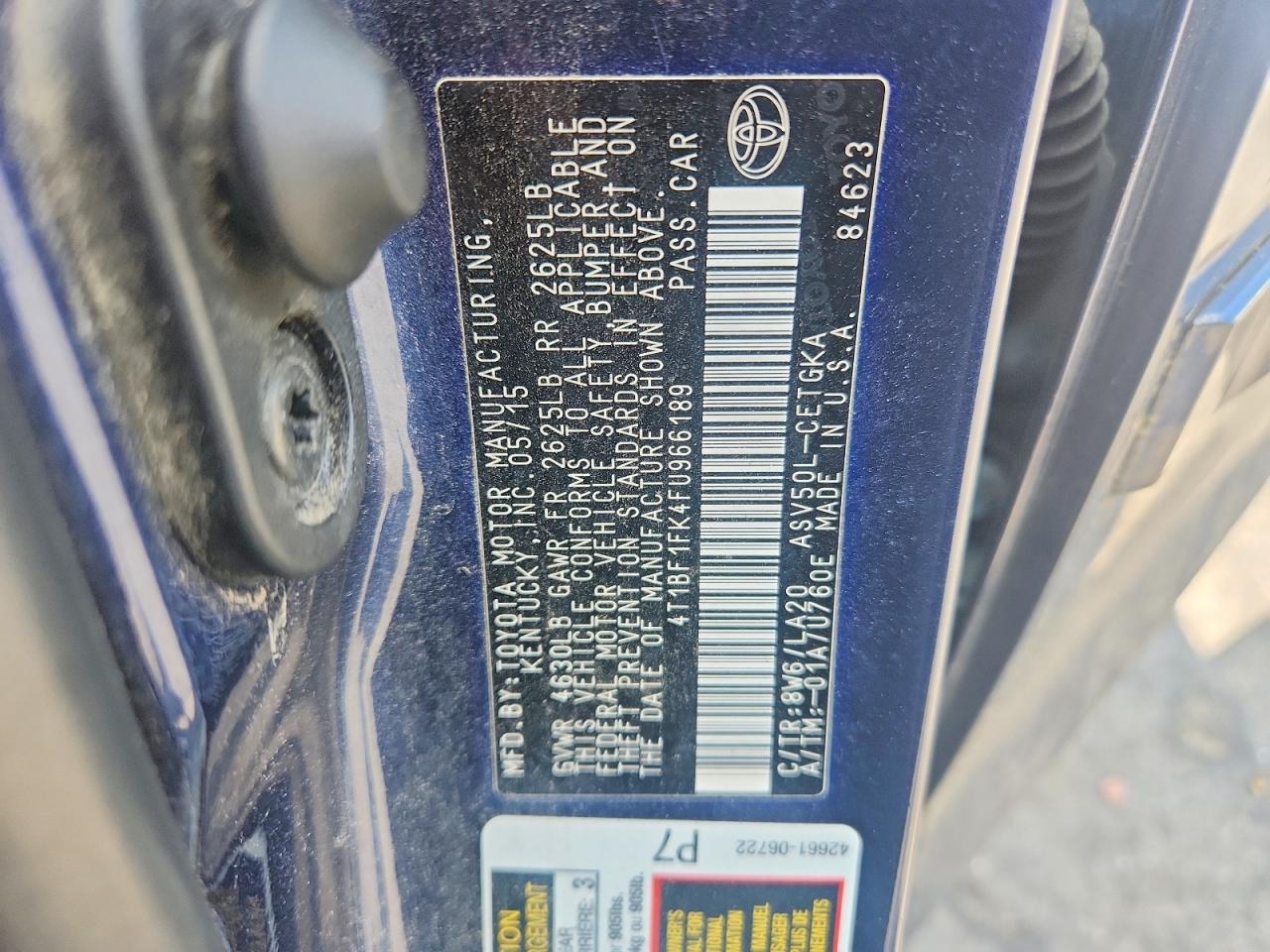 2015 Toyota Camry Xle Blue vin: 4T1BF1FK4FU966189