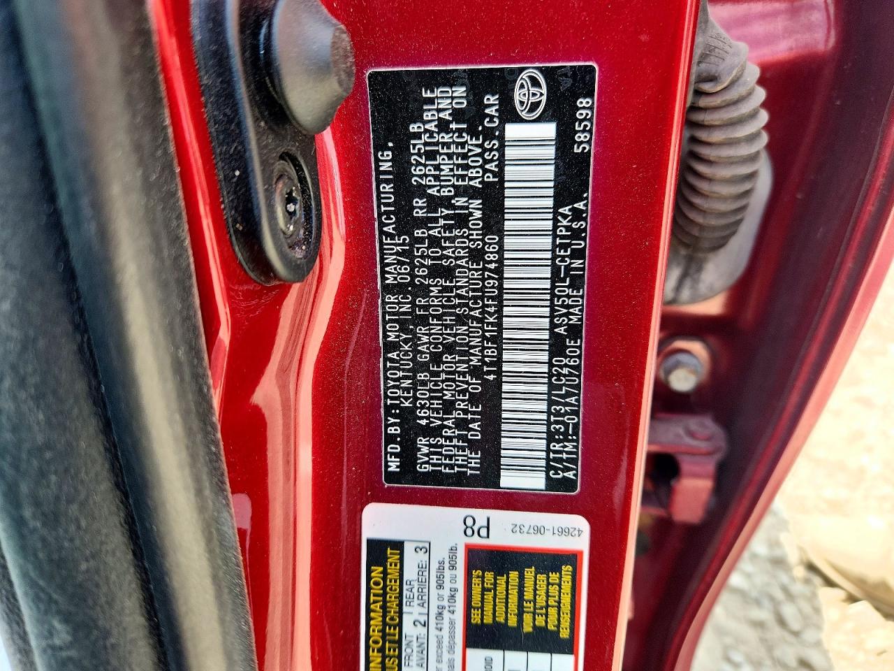 2015 Toyota Camry Xse Red vin: 4T1BF1FK4FU974860