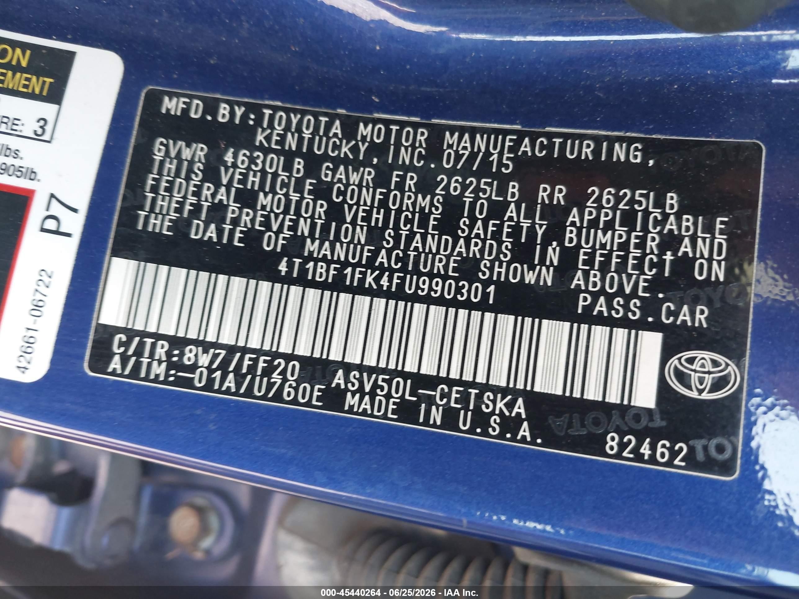 2015 Toyota Camry Se Blue vin: 4T1BF1FK4FU990301