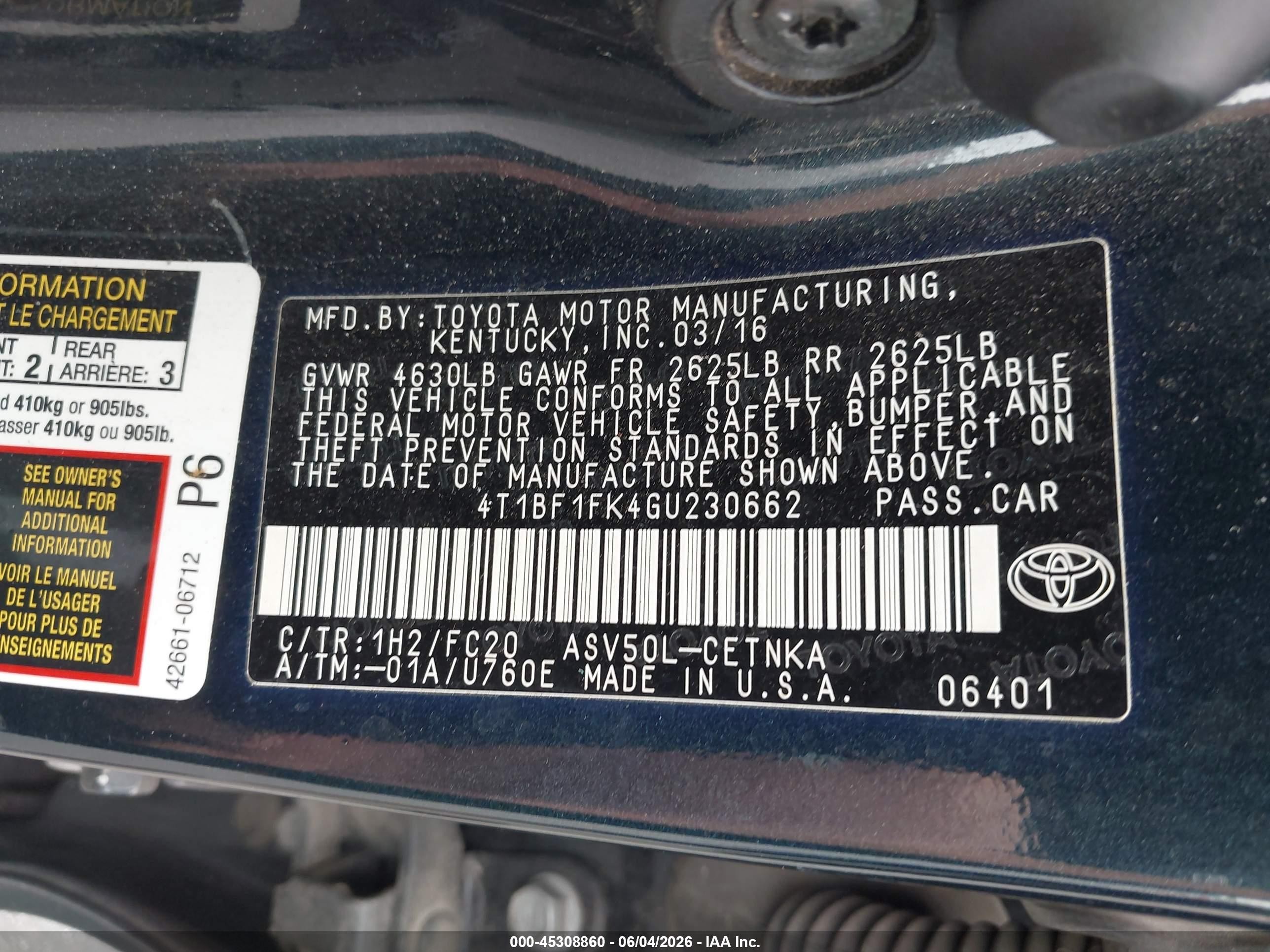 2016 Toyota Camry Le Gray vin: 4T1BF1FK4GU230662