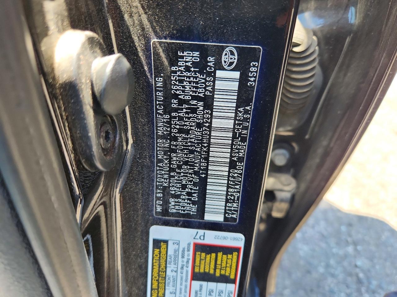 2017 Toyota Camry Se Black vin: 4T1BF1FK4HU374293