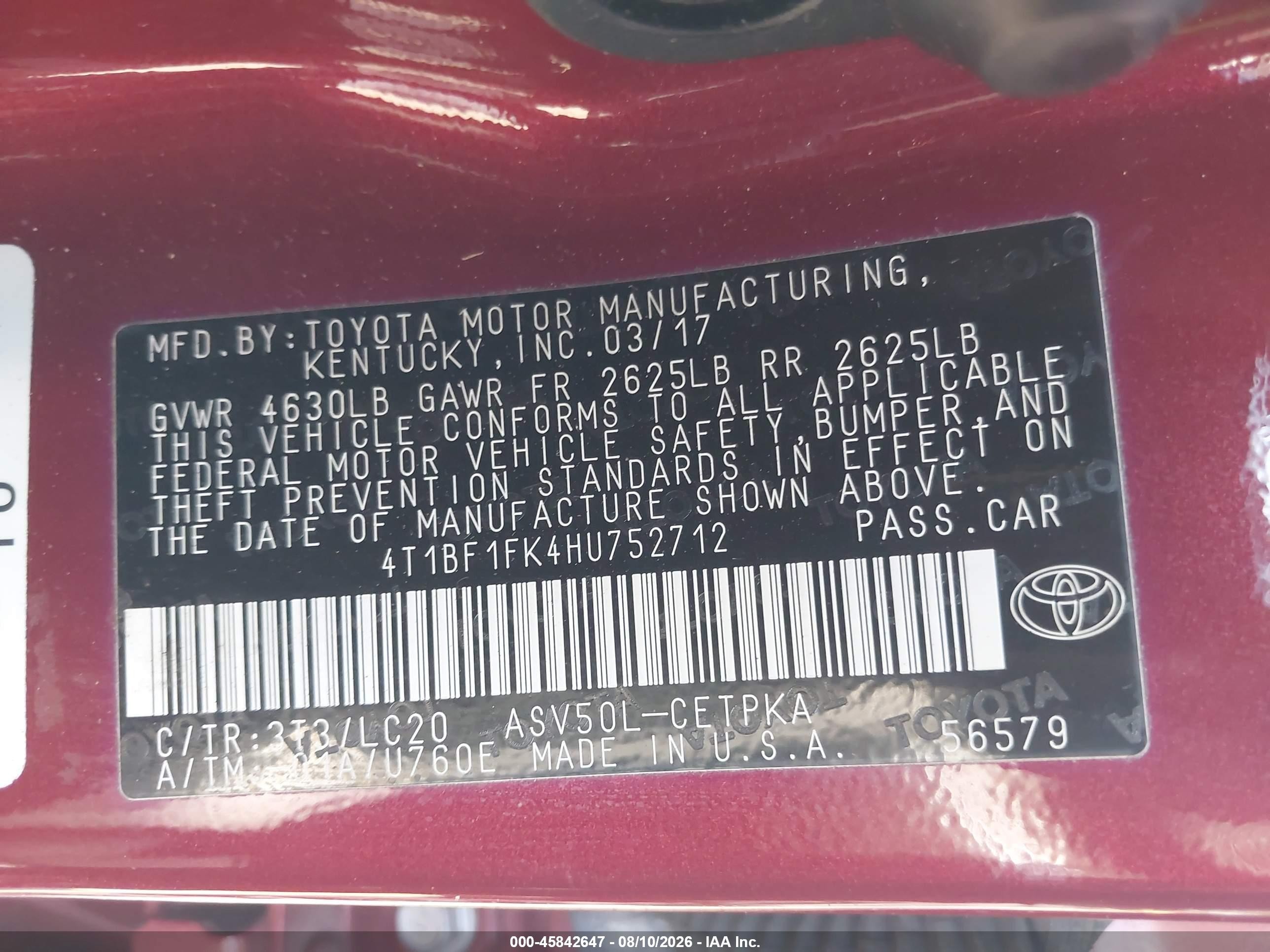 2017 Toyota Camry Xse Red vin: 4T1BF1FK4HU752712