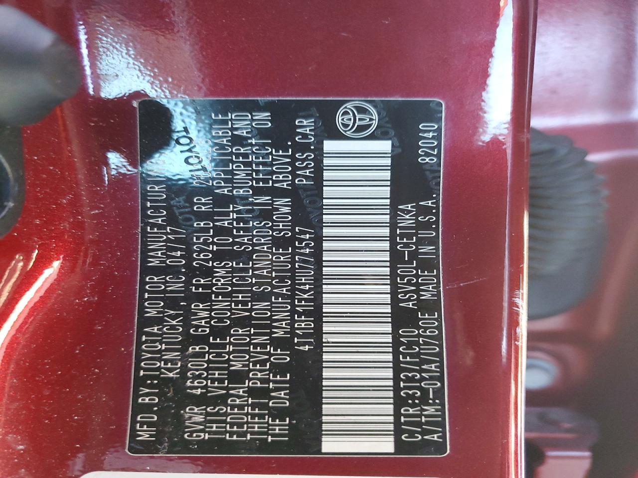 2017 Toyota Camry Le Maroon vin: 4T1BF1FK4HU774547
