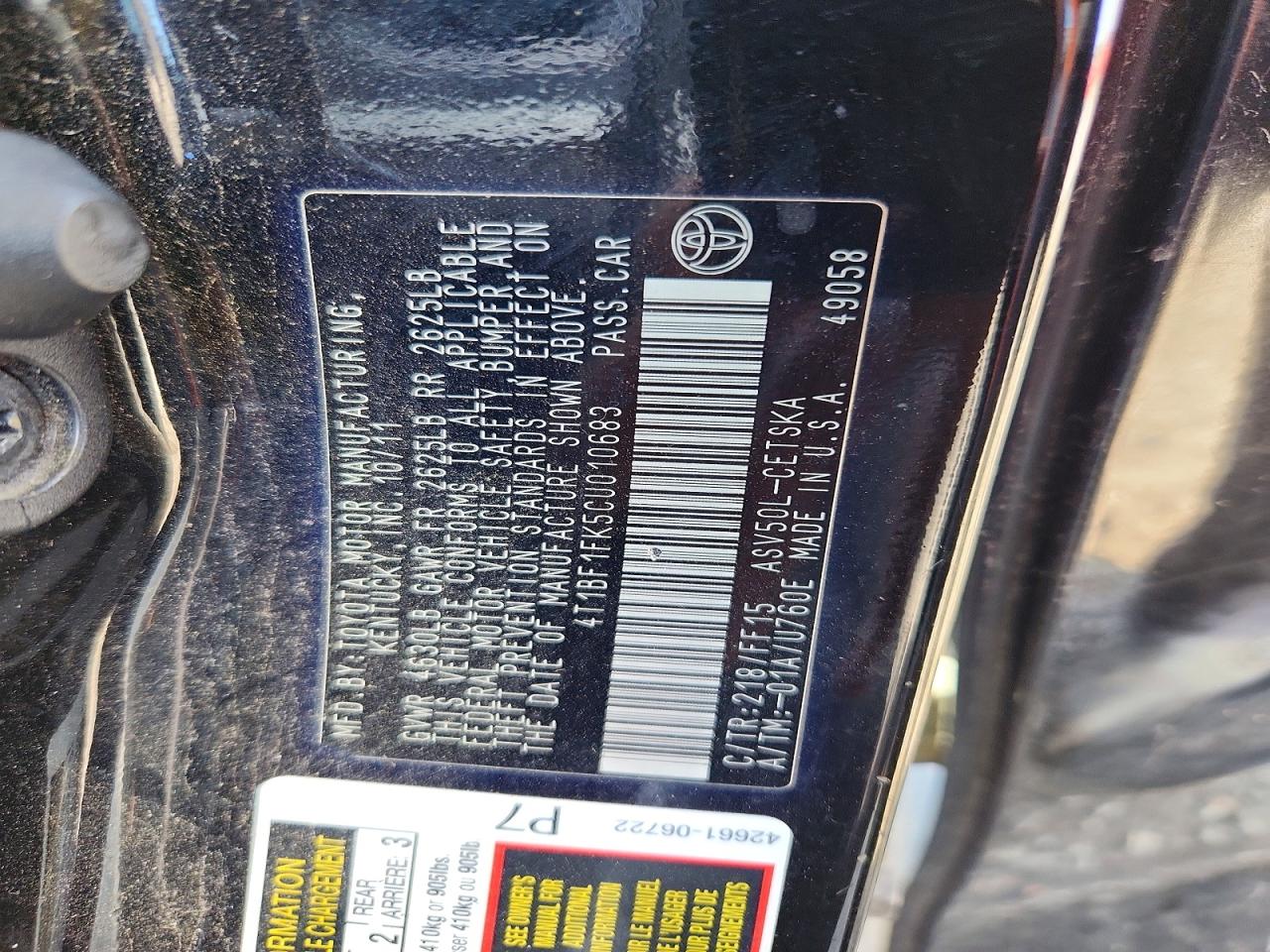2012 Toyota Camry Se Black vin: 4T1BF1FK5CU010683