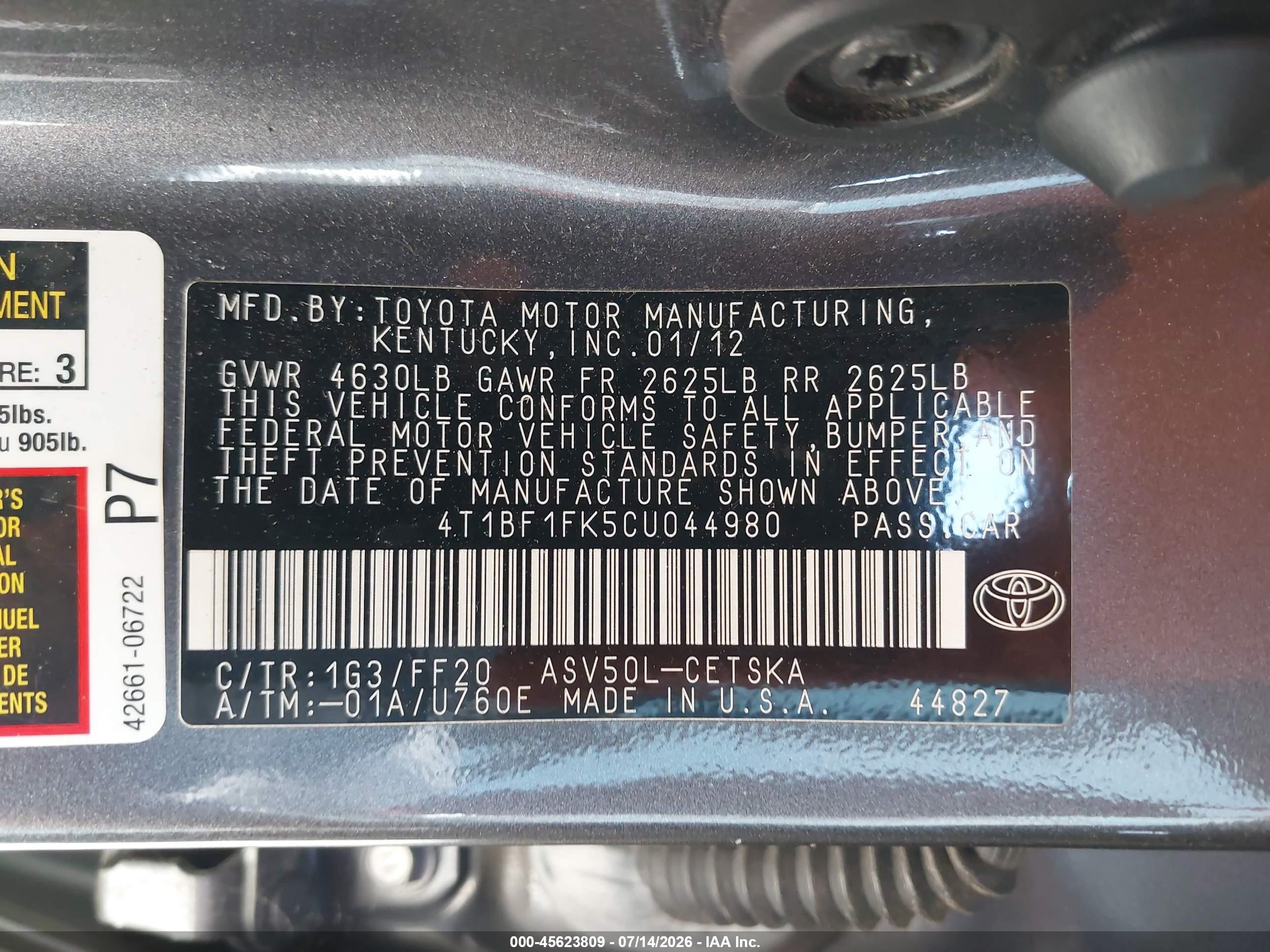 2012 Toyota Camry Se Gray vin: 4T1BF1FK5CU044980