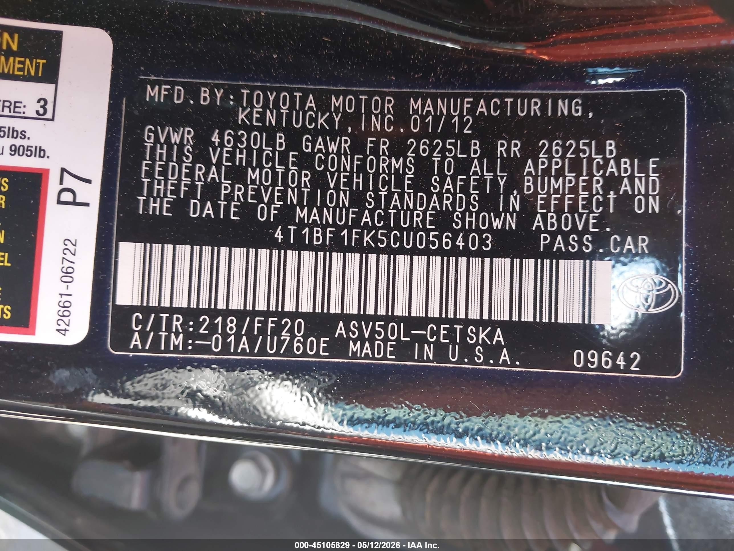 2012 Toyota Camry Se Черный vin: 4T1BF1FK5CU056403