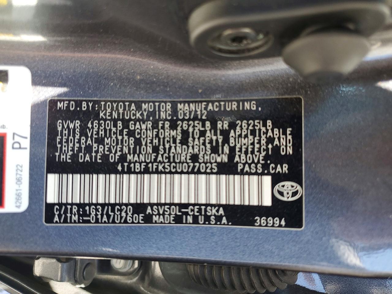 2012 Toyota Camry Se Gray vin: 4T1BF1FK5CU077025