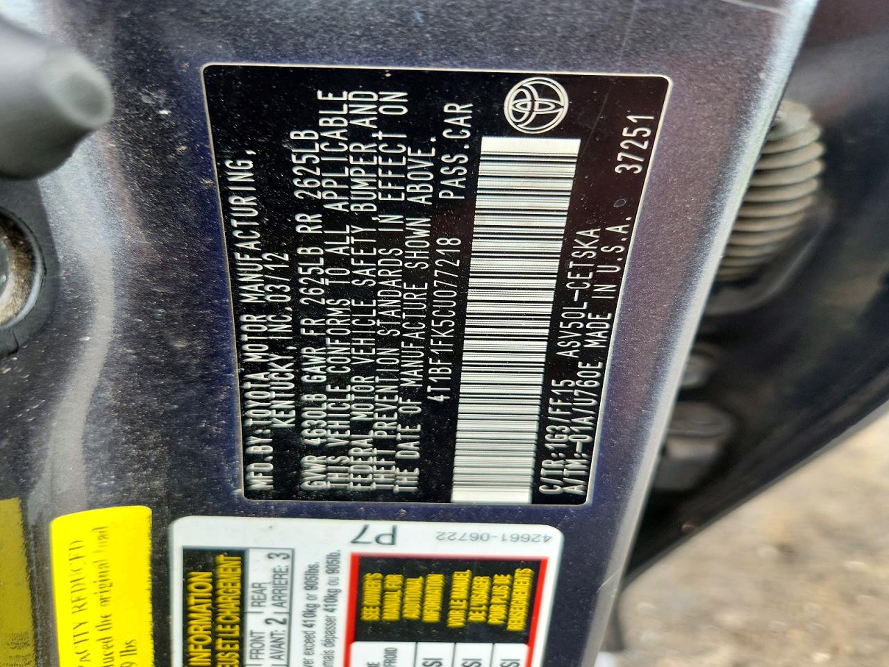 2012 Toyota Camry Se Gray vin: 4T1BF1FK5CU077218