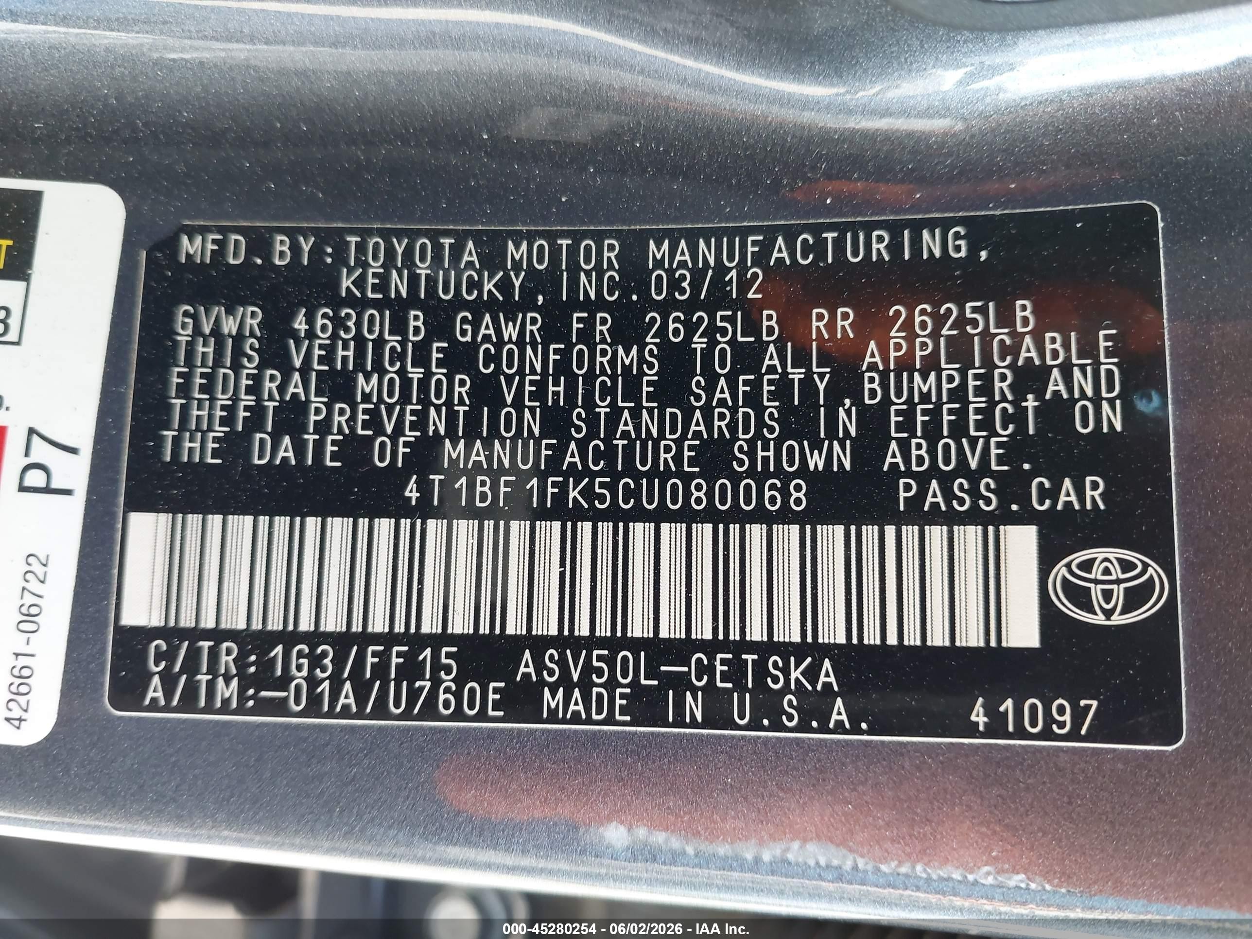 2012 Toyota Camry Se Серый vin: 4T1BF1FK5CU080068