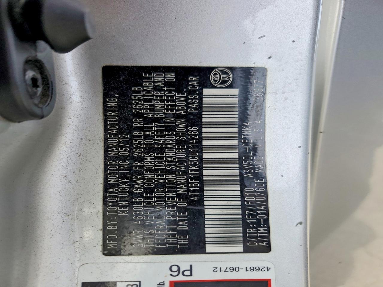 2012 Toyota Camry Le Серебряный vin: 4T1BF1FK5CU114266