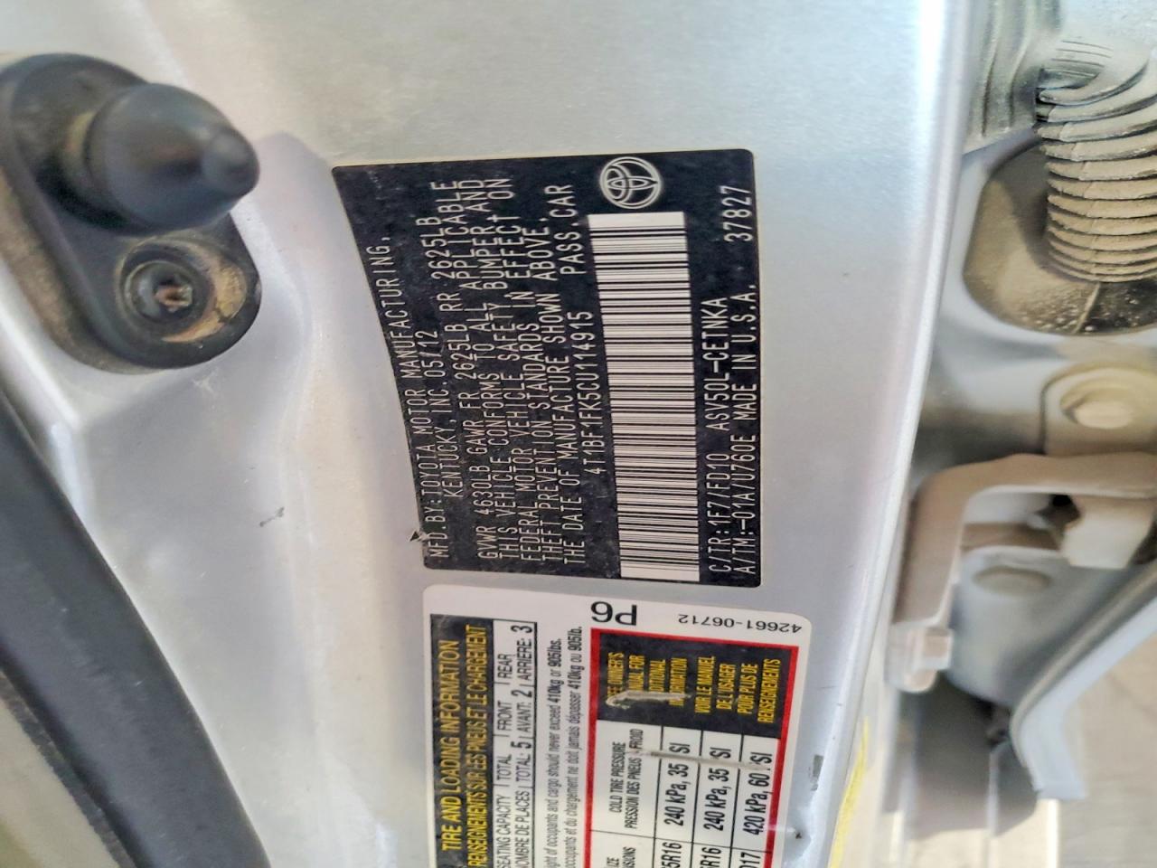 2012 Toyota Camry Le Silver vin: 4T1BF1FK5CU114915
