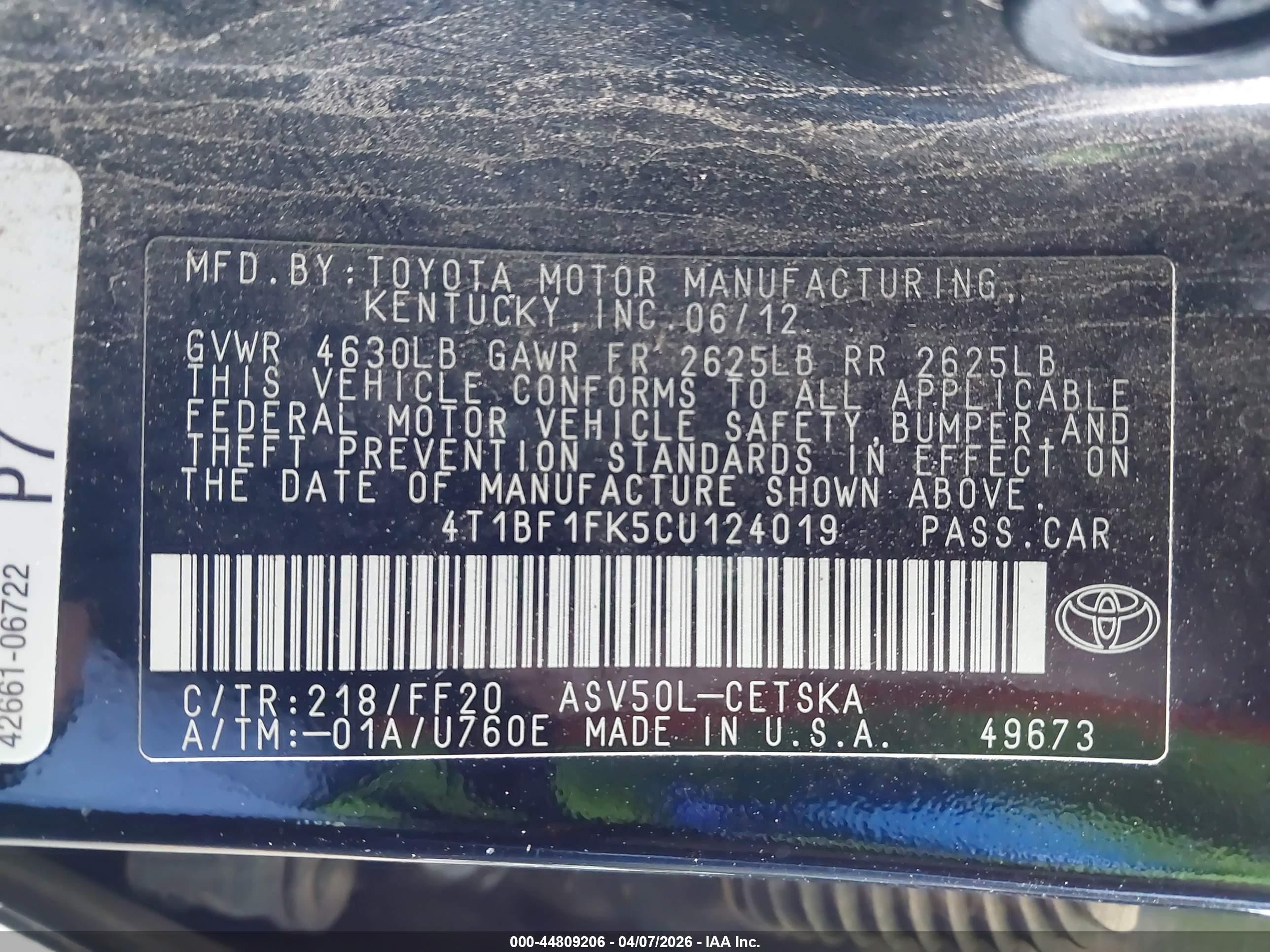 2012 Toyota Camry Se Черный vin: 4T1BF1FK5CU124019