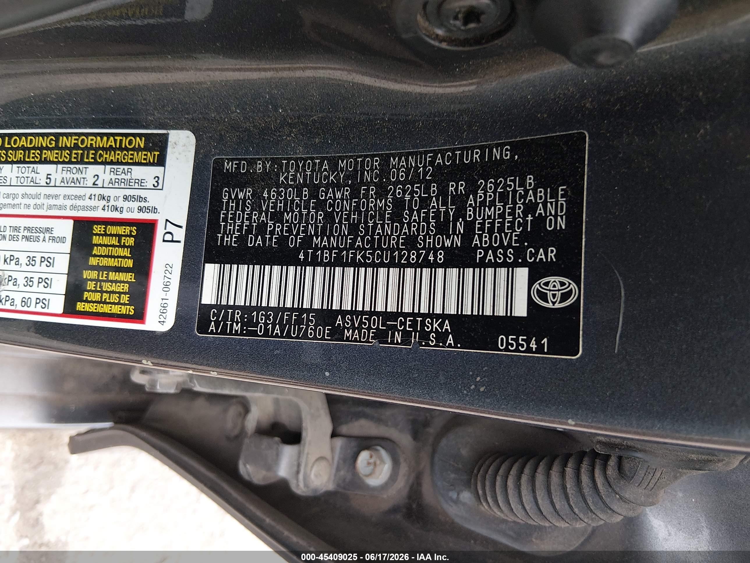 2012 Toyota Camry Se Gray vin: 4T1BF1FK5CU128748