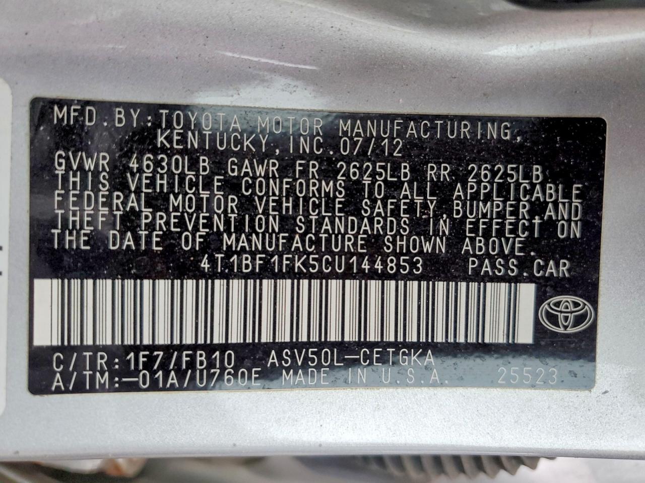 2012 Toyota Camry Xle Серебряный vin: 4T1BF1FK5CU144853