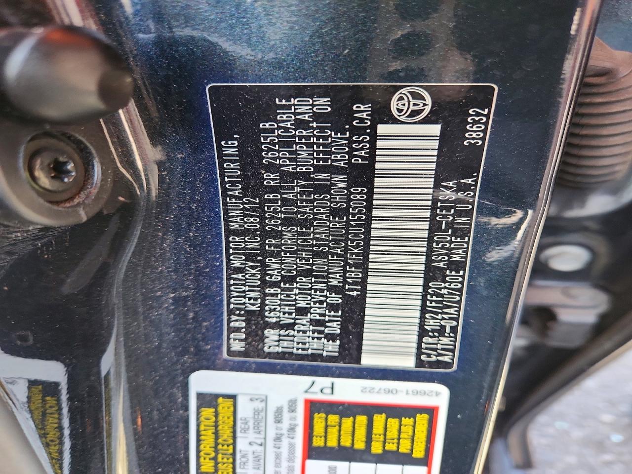 2012 Toyota Camry Se Gray vin: 4T1BF1FK5CU155089
