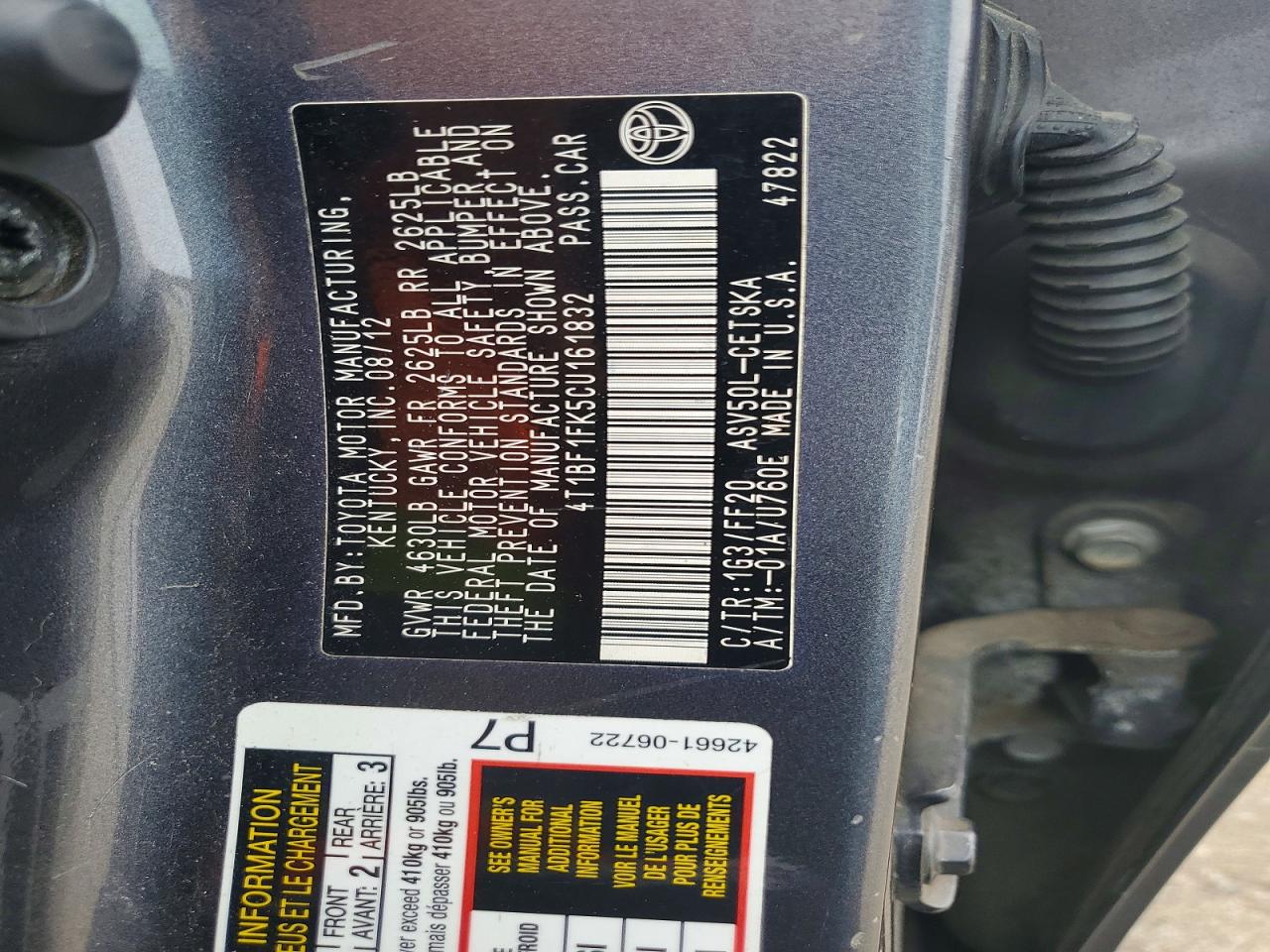 2012 Toyota Camry Se Gray vin: 4T1BF1FK5CU161832
