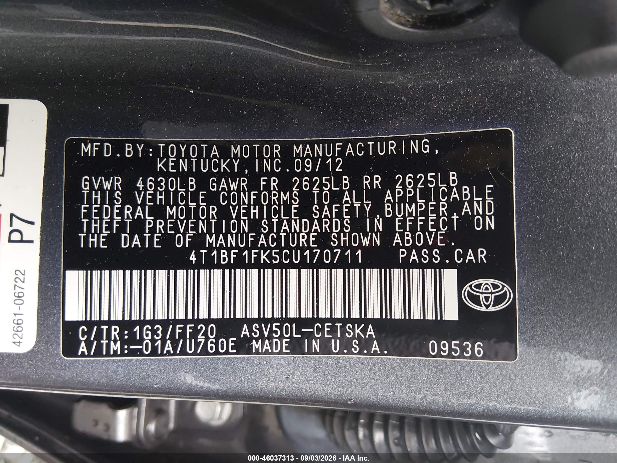 2012 Toyota Camry Se Gray vin: 4T1BF1FK5CU170711