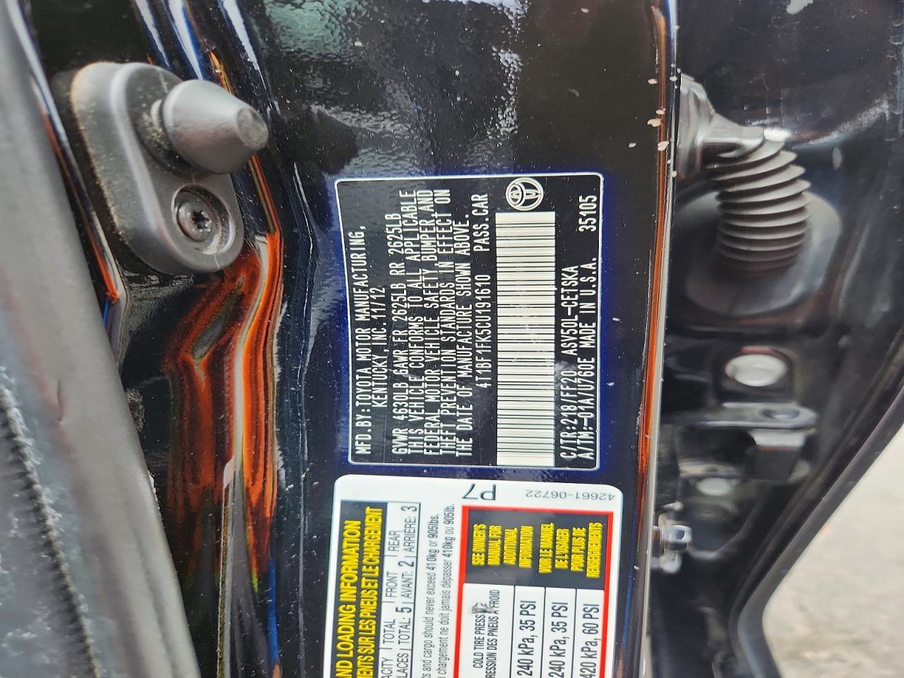 2012 Toyota Camry Se Черный vin: 4T1BF1FK5CU191610