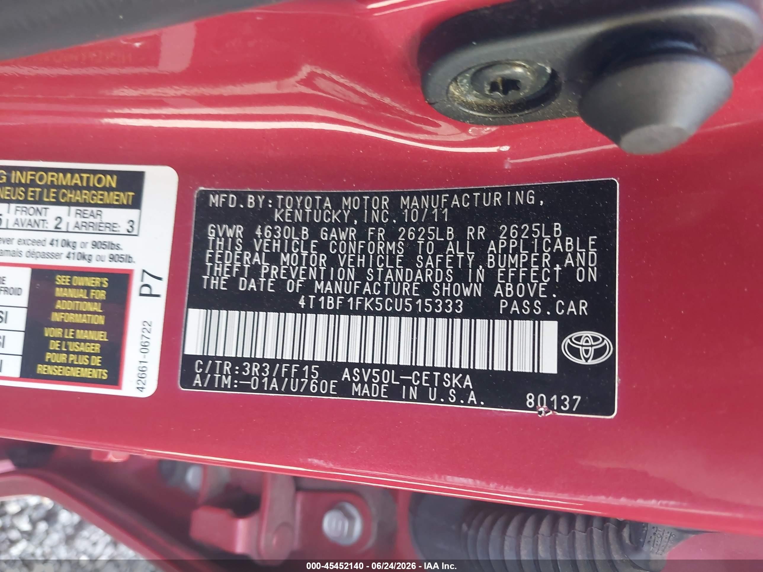 2012 Toyota Camry Se Красный vin: 4T1BF1FK5CU515333