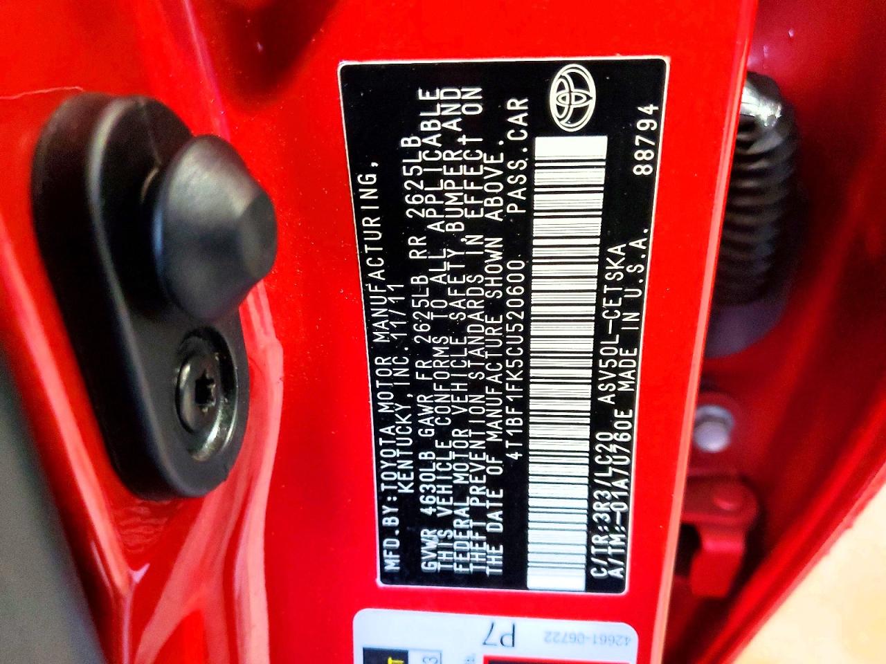 2012 Toyota Camry Se Red vin: 4T1BF1FK5CU520600