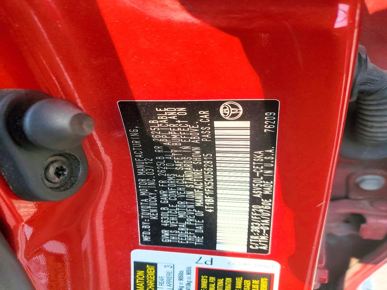 2012 Toyota Camry Se Red vin: 4T1BF1FK5CU562815
