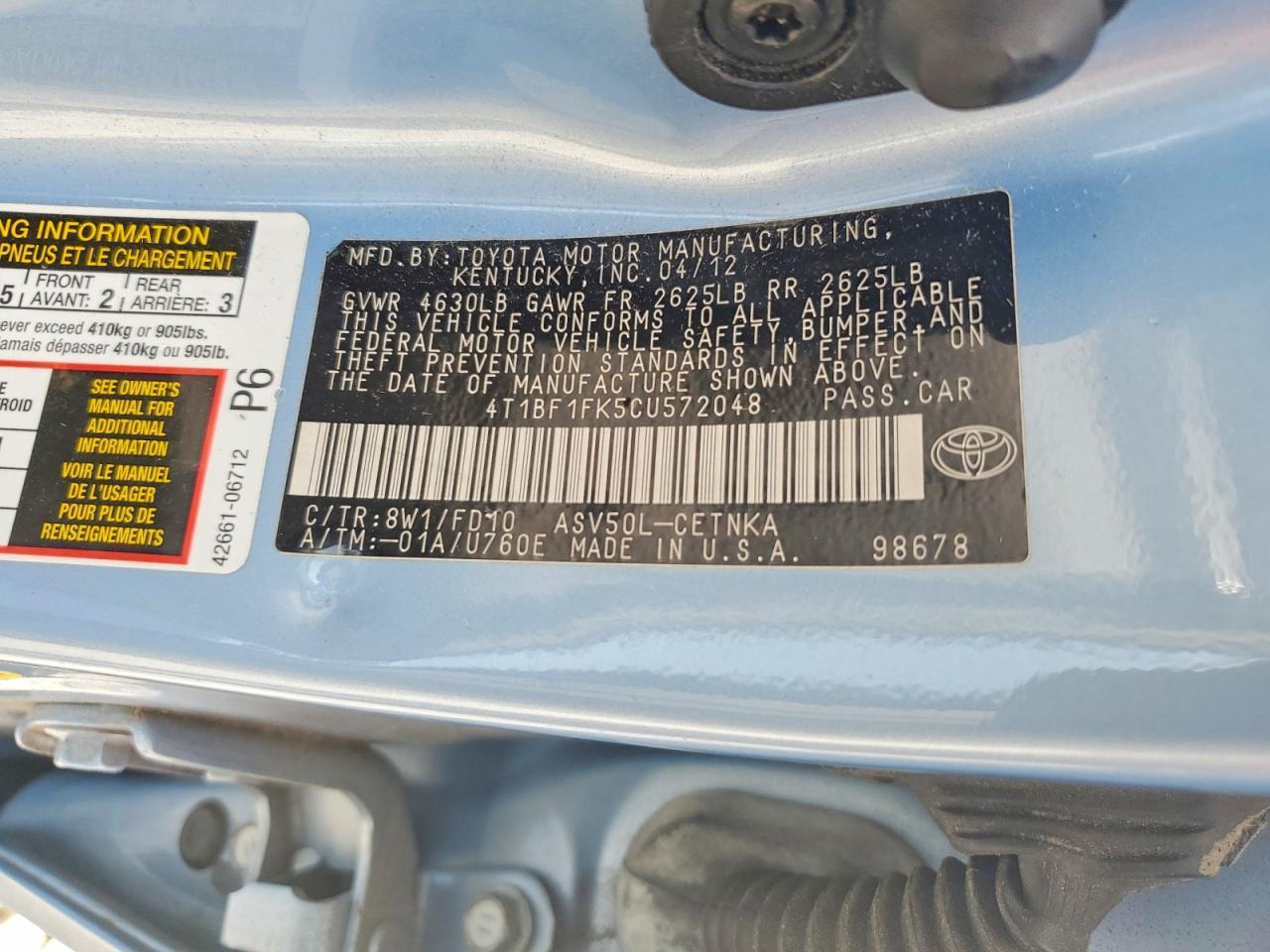 2012 Toyota Camry Le Blue vin: 4T1BF1FK5CU572048