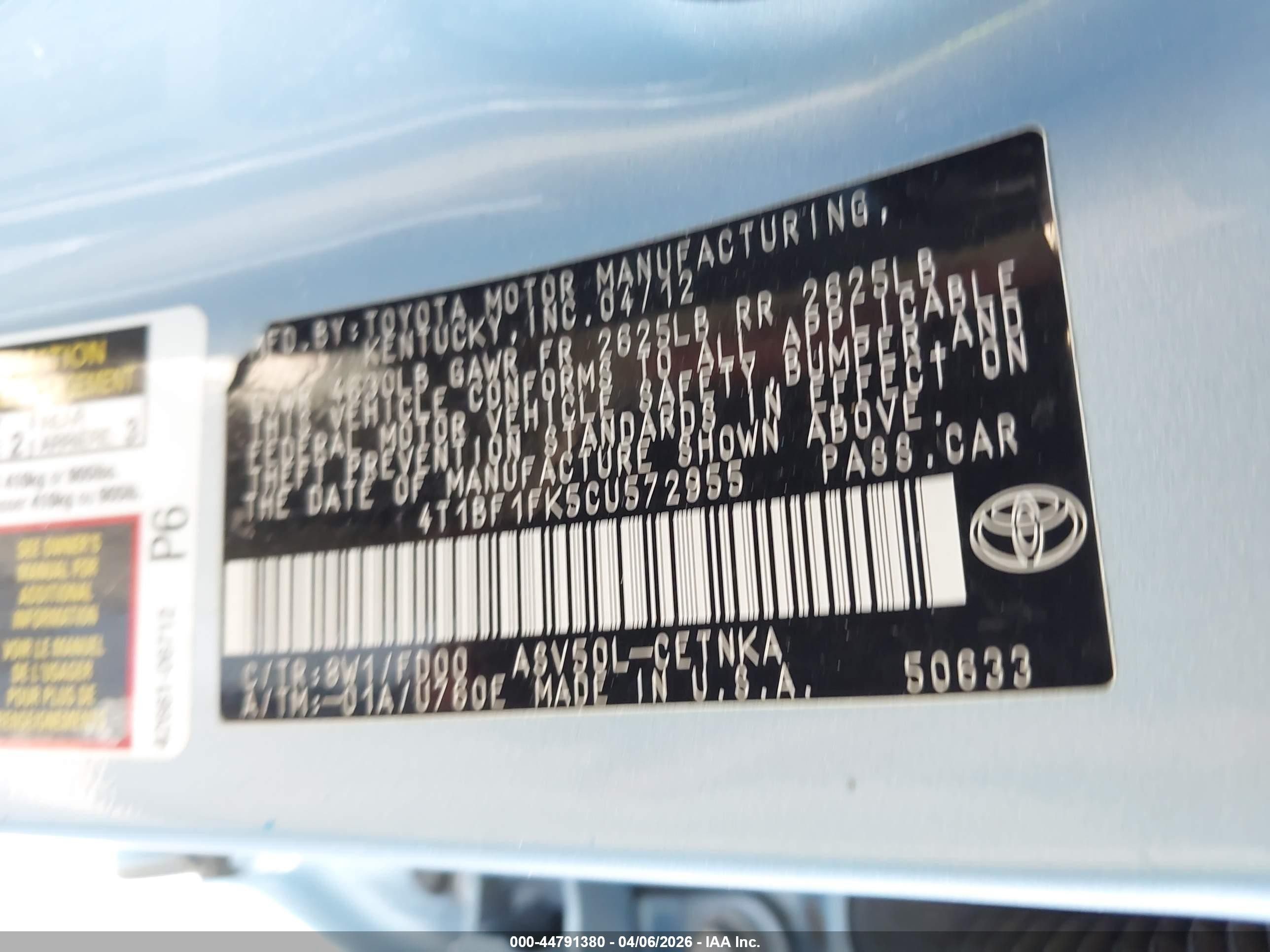 2012 Toyota Camry Le Blue vin: 4T1BF1FK5CU572955