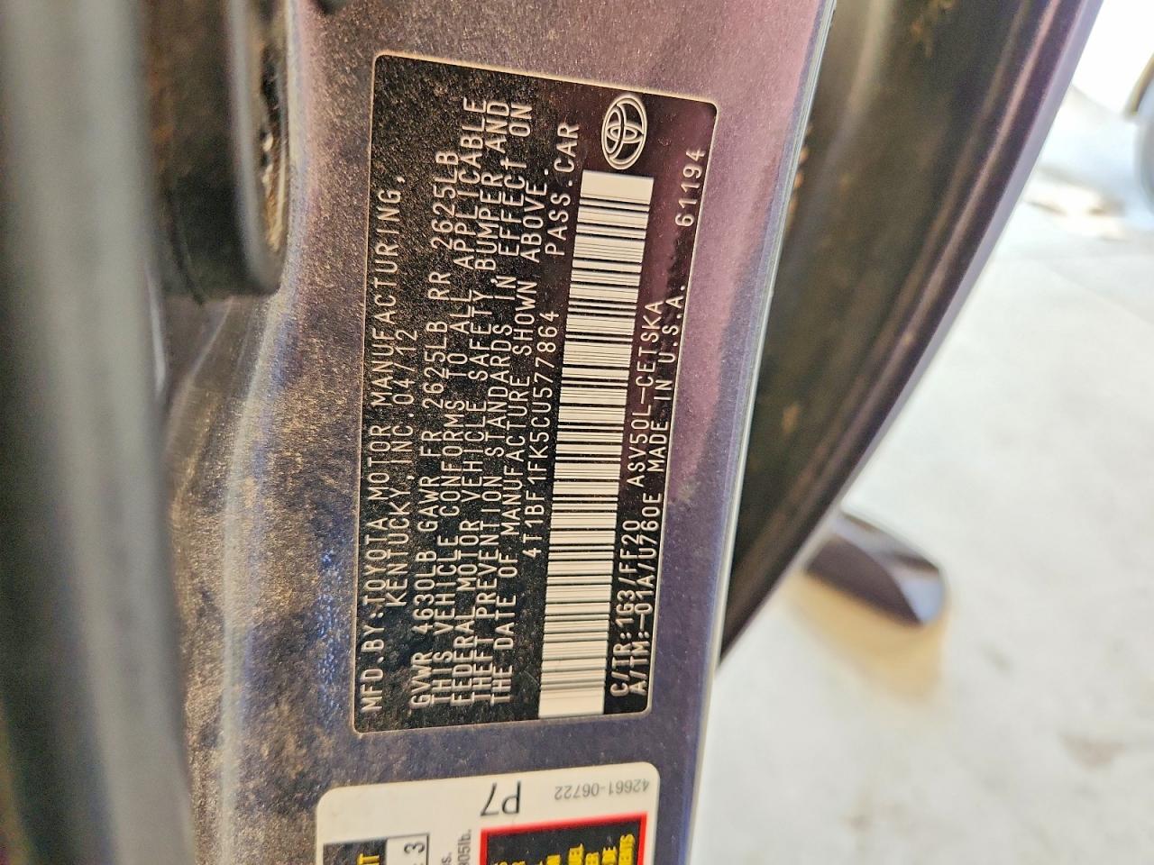 2012 Toyota Camry Se Gray vin: 4T1BF1FK5CU577864