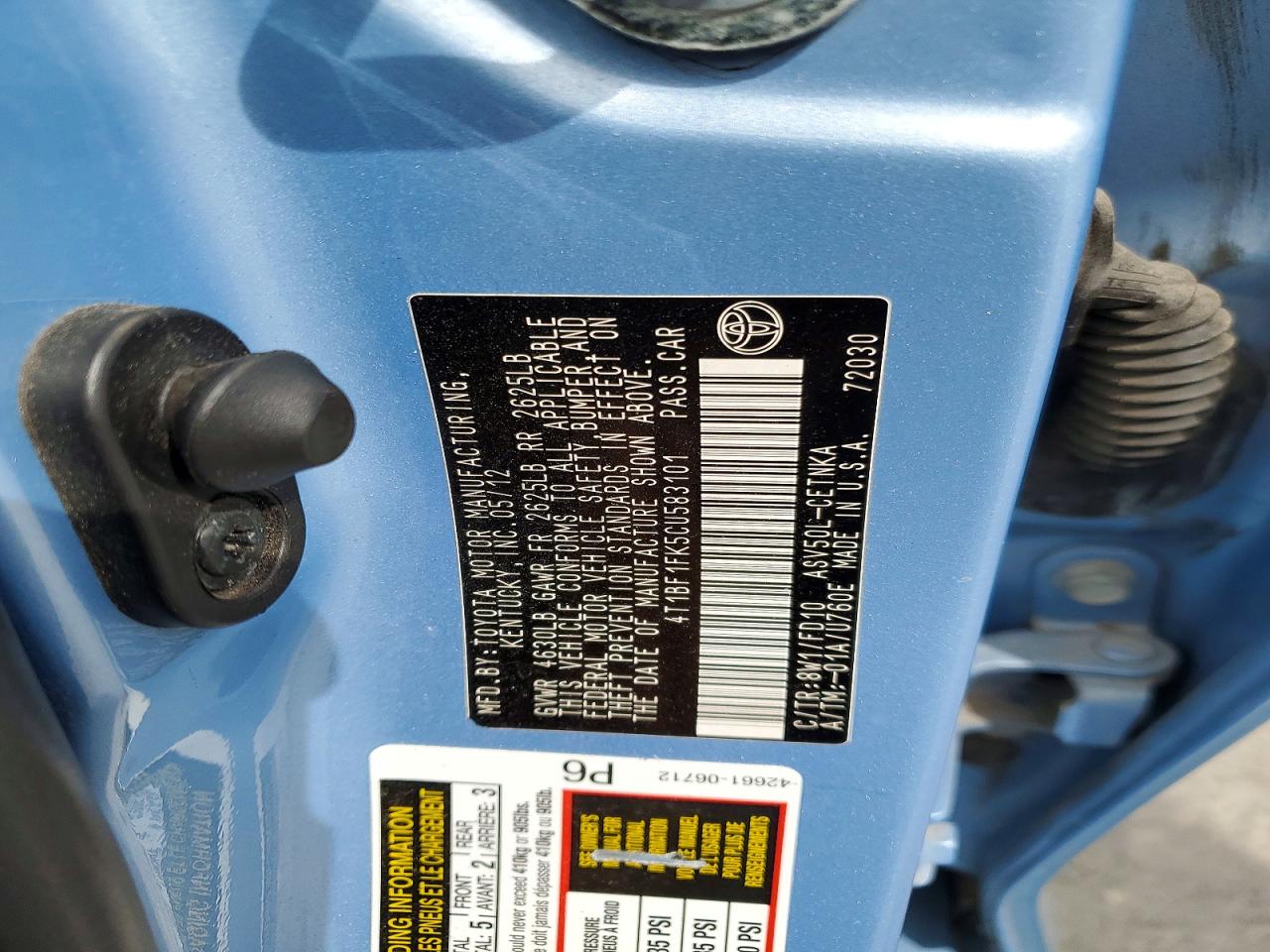 2012 Toyota Camry Le Blue vin: 4T1BF1FK5CU583101