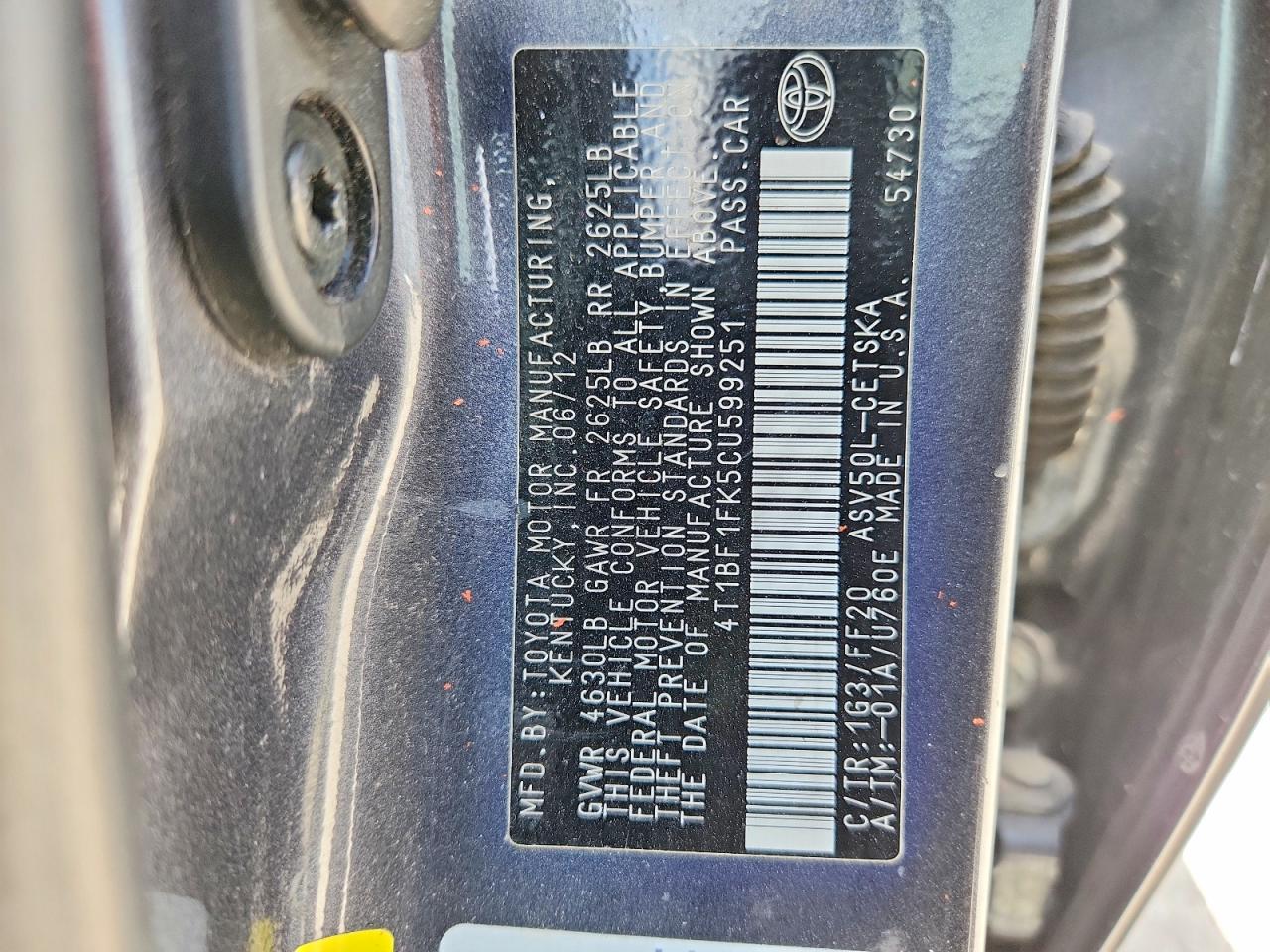 2012 Toyota Camry Se Charcoal vin: 4T1BF1FK5CU599251